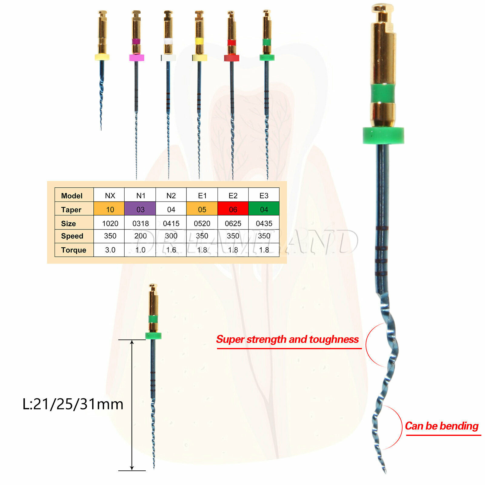 6Pcs SANDENT Dental Endo Files Root Canal Endodontic NITI Rotary File 21/25/31MM