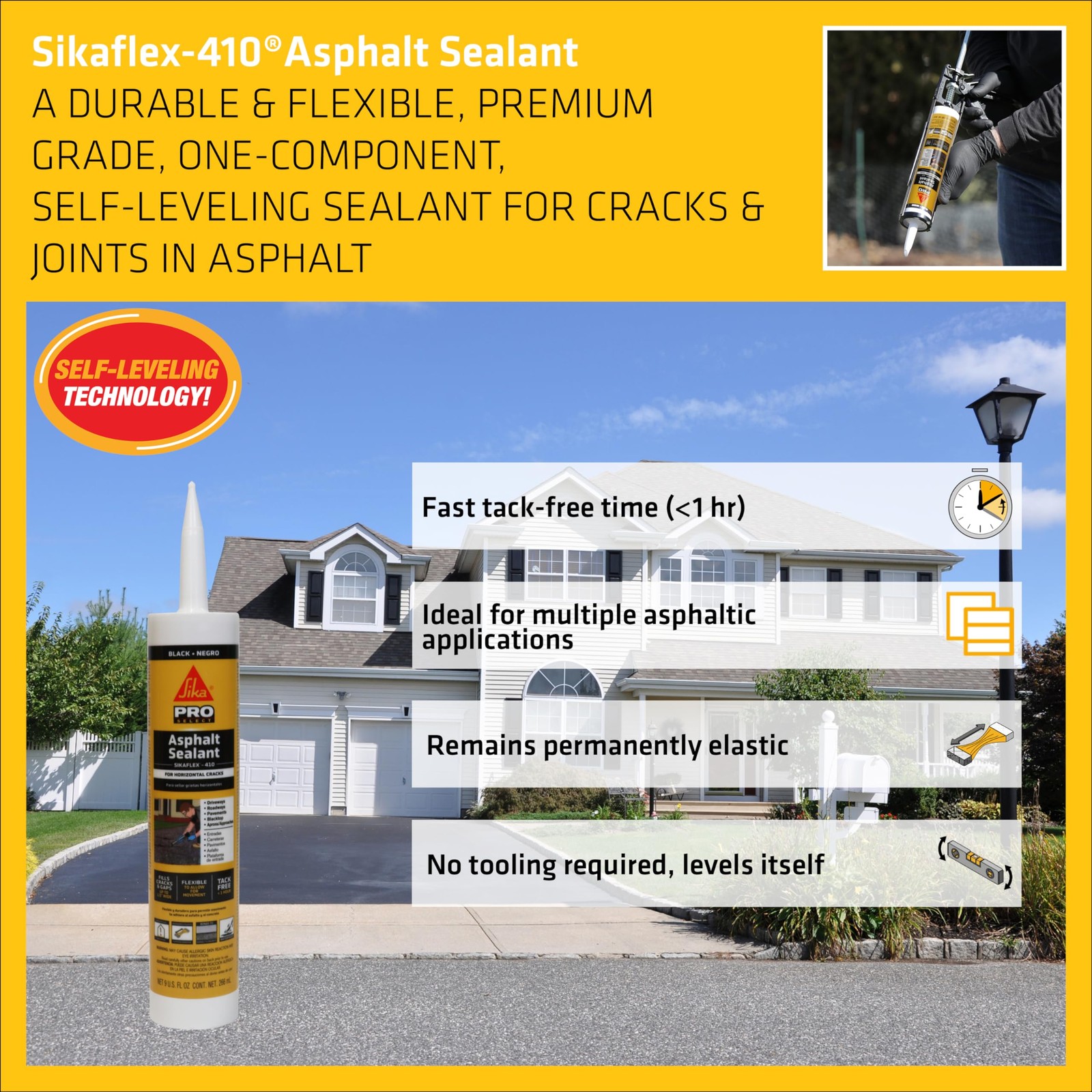 Sikaflex-410 Asphalt Sealant, Black, Self-Leveling Hybrid Sealant for Filling…