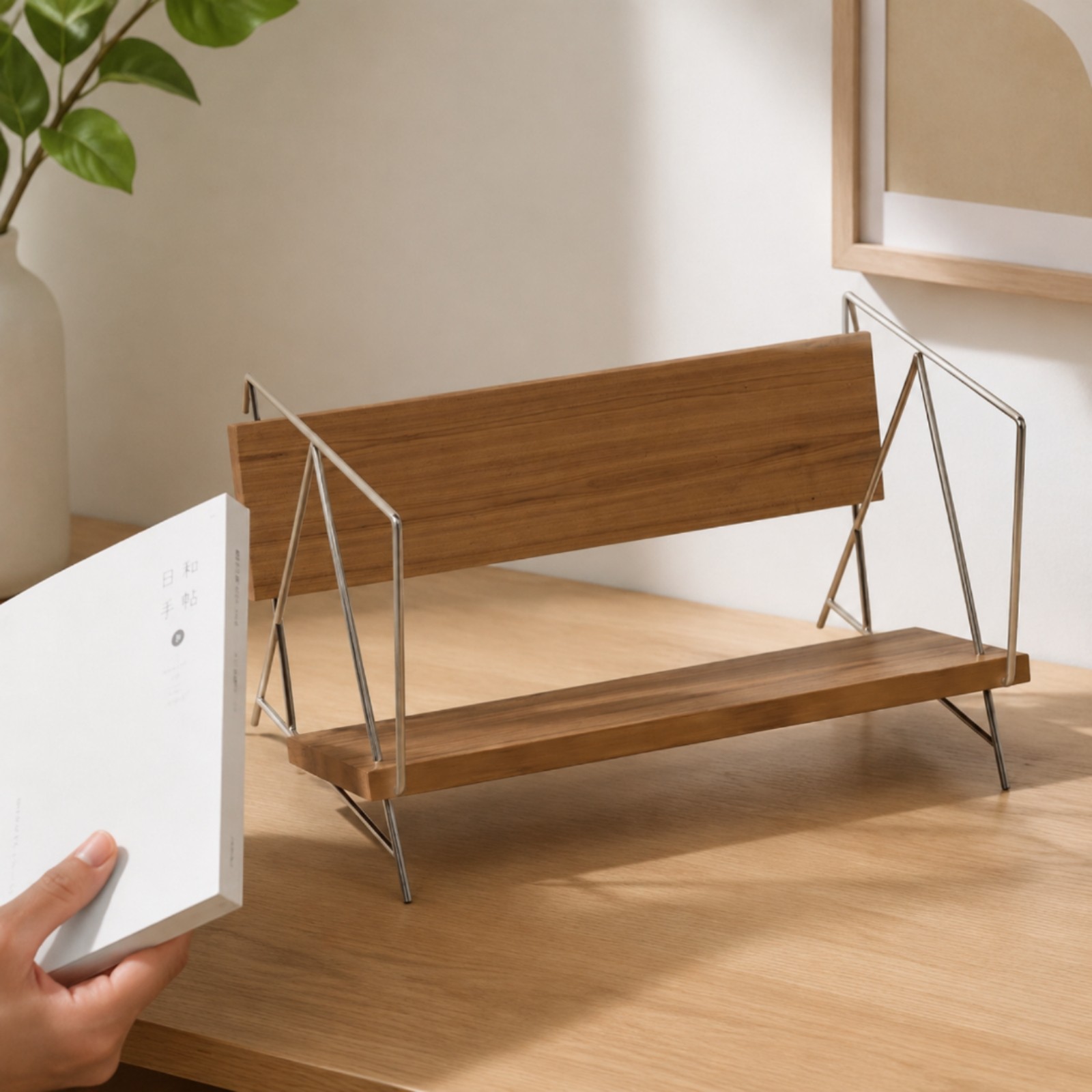 Desktop Book Rack with Slanted Shelf Compact Mini Book Rack Modern for