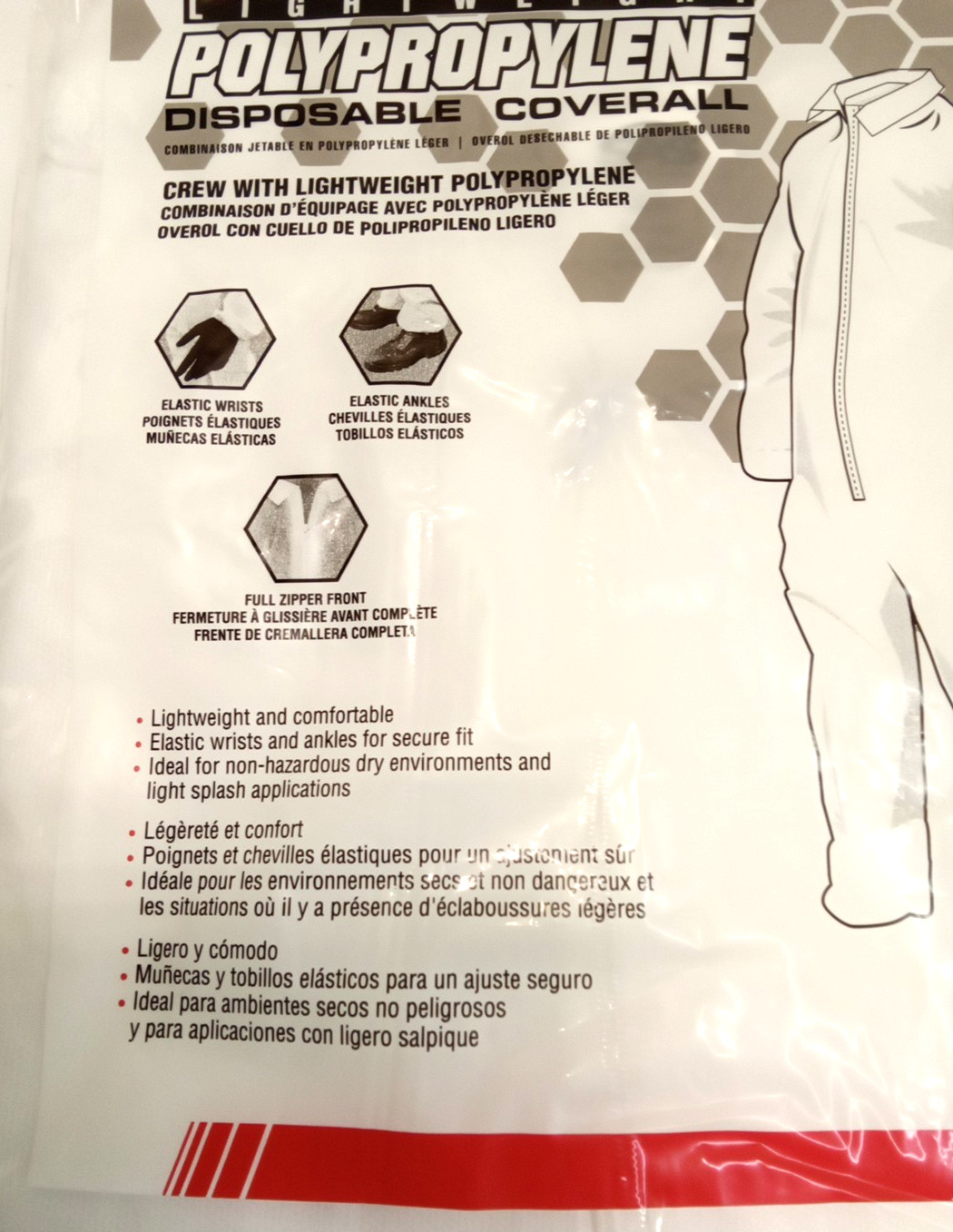 SAS Safety 6843 Lightweight Polyproylene Disposable Coverall Full Zip Large