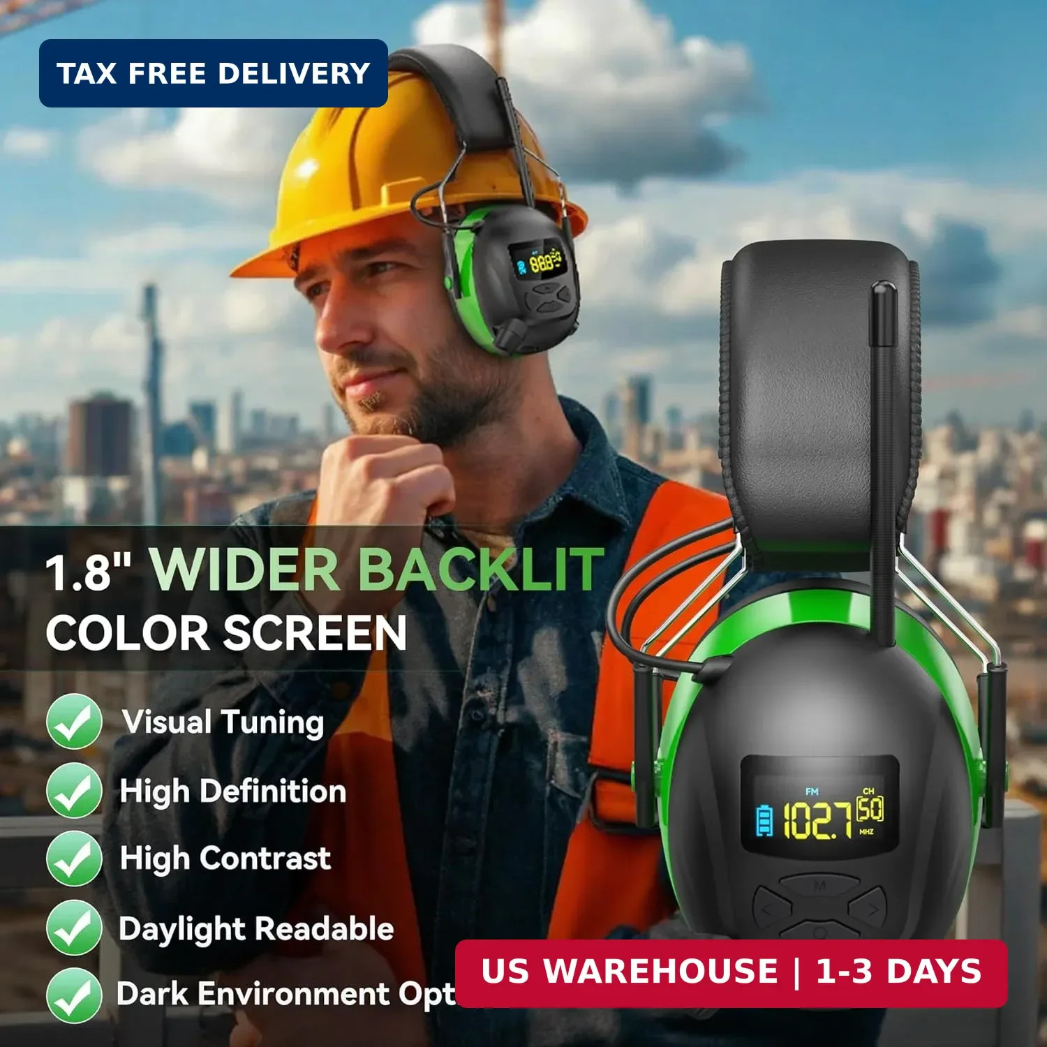 2025 AM/FM Radio Ear Protection Headphones with Backlit Digital Display, 120H…