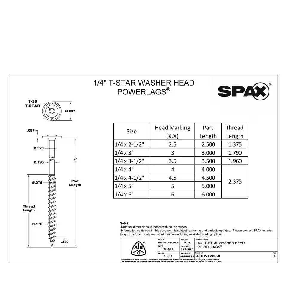 1/4 In. X 2-1/2 In. Exterior Washer Head Structural Wood Lag Screws Powerlags To