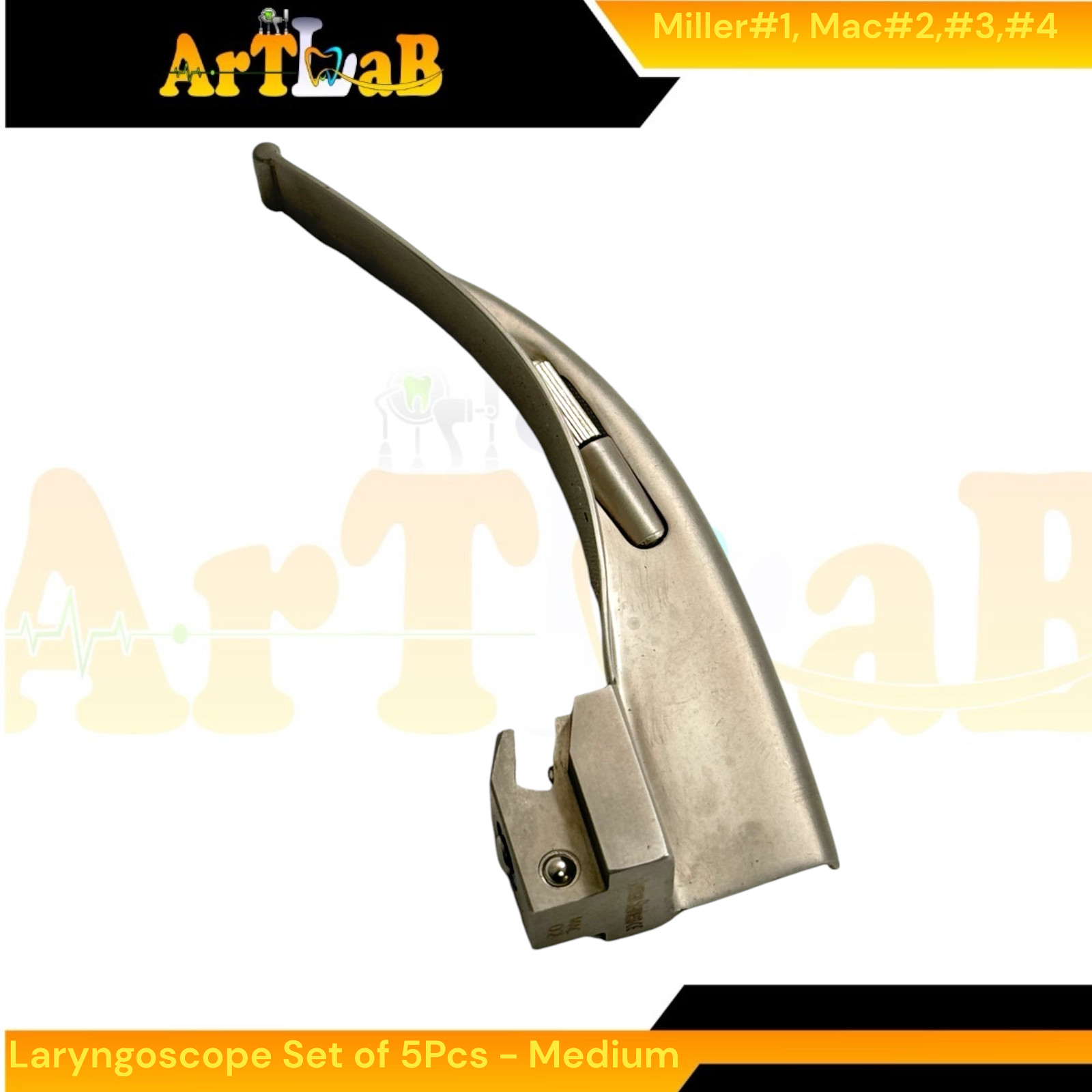 EMT Laryngoscope Kit with Mac Blades #2, #3, #4 + Miller Blade #1, Med Handle