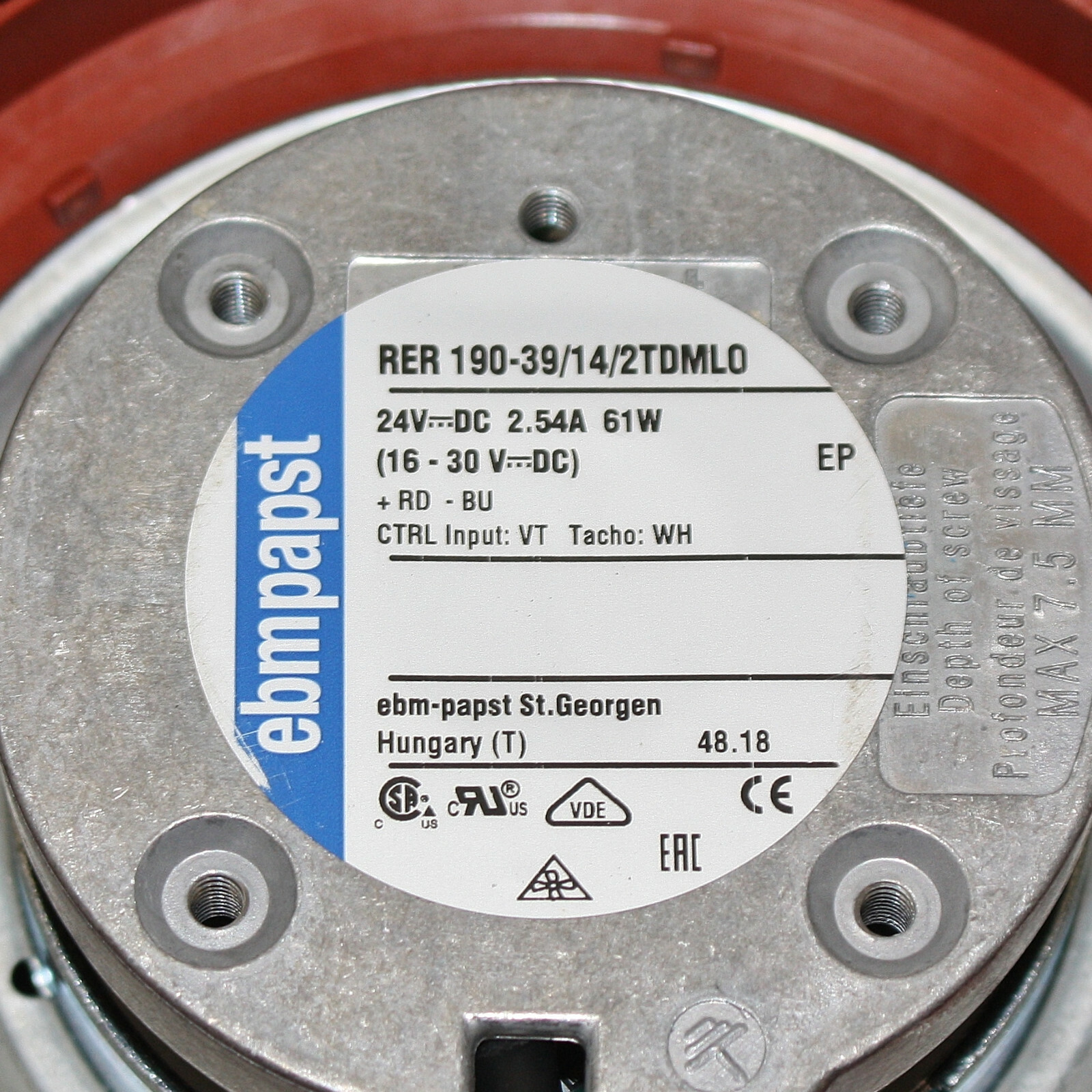 ebmpapst Compact Centrifugal Axial Blower Fan RER 190-39/14/2TDMLO, 24V DC, 61W