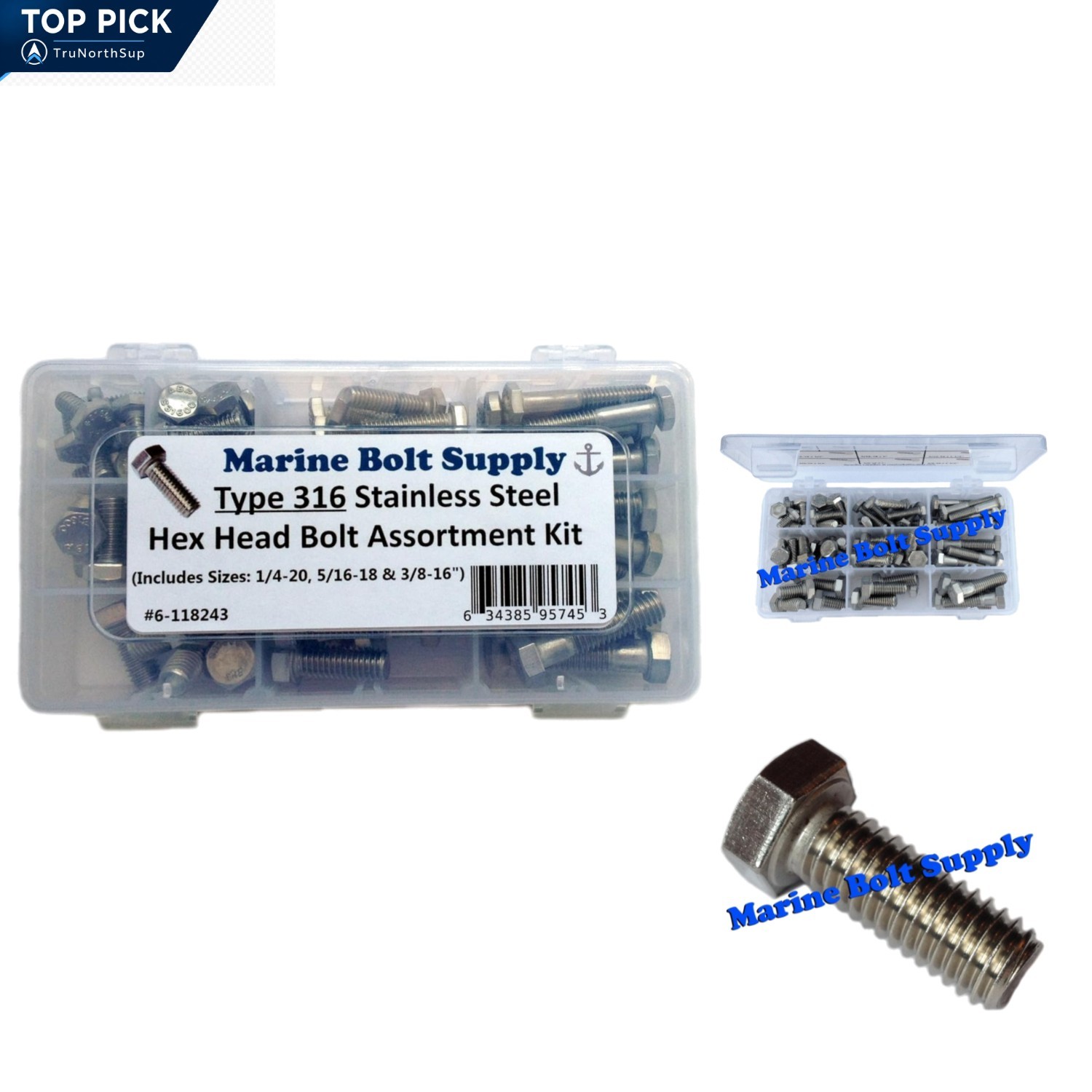 80-Piece Type 316 Stainless Steel Hex Bolt Assortment Kit Marine Grade,