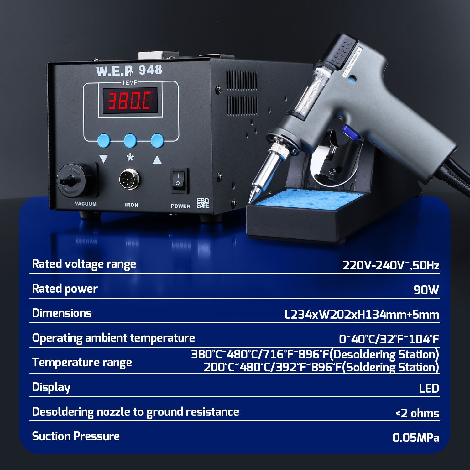 WEP Desoldering Station Powerful Sucker Electric Suction Tin Gun Soldering Iron