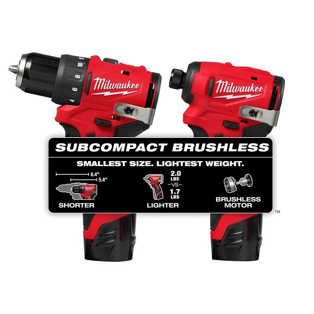 Milwaukee M12 12V 3494-22 Subcompact 2-Tool Combo Kit Brushless Impact & Drill