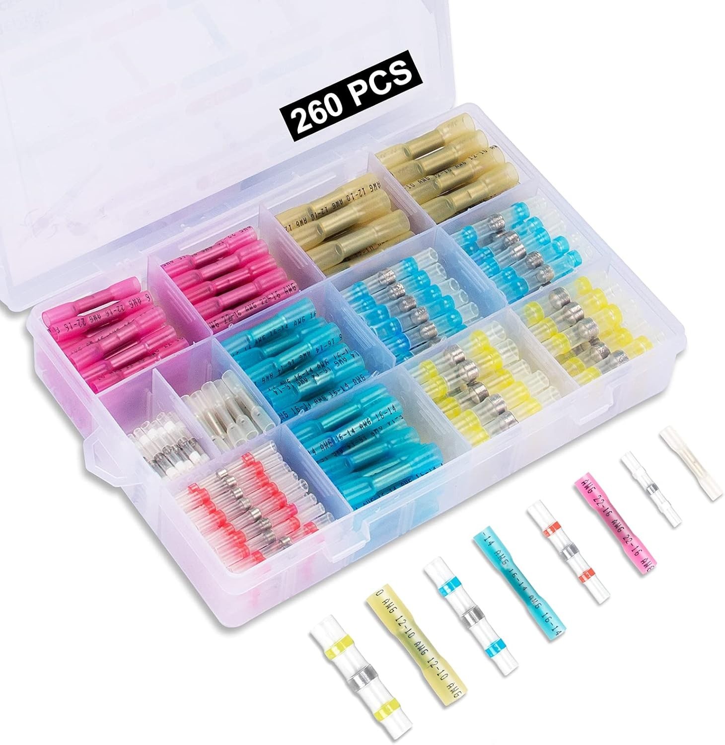 Solder Connector Set, 260 Pieces 10-26AWG Butt Connector Set, Cable Connector,