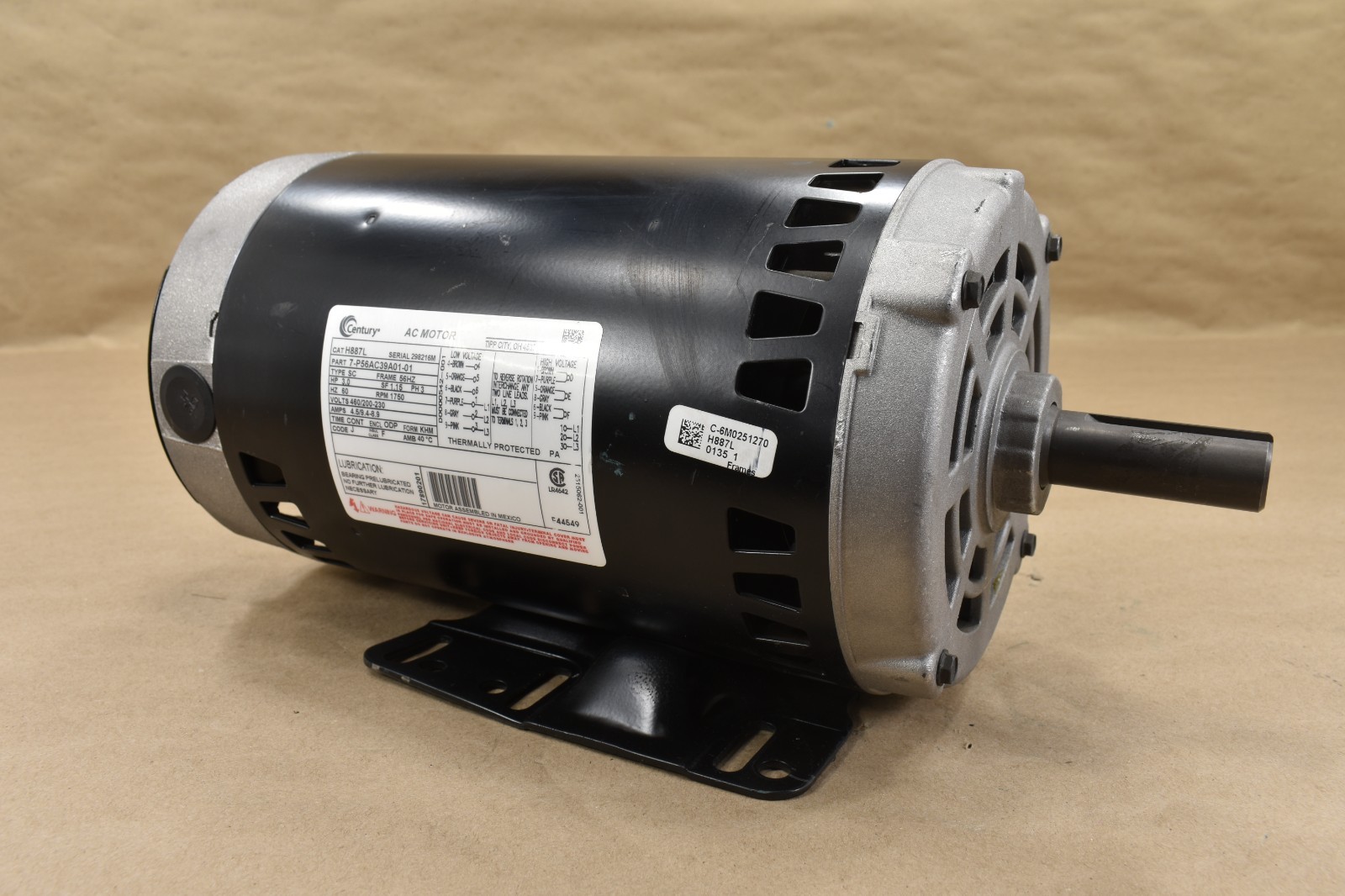 Century H887L, 3HP , 3 PH, 460/200-230V, 1750RPM, 60 Hz, AC Motor