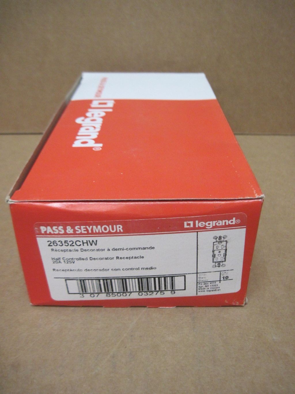 Legrand 26352CHW White Half Controlled Duplex Receptacle 2p 3w 5-20R **BOX OF 10