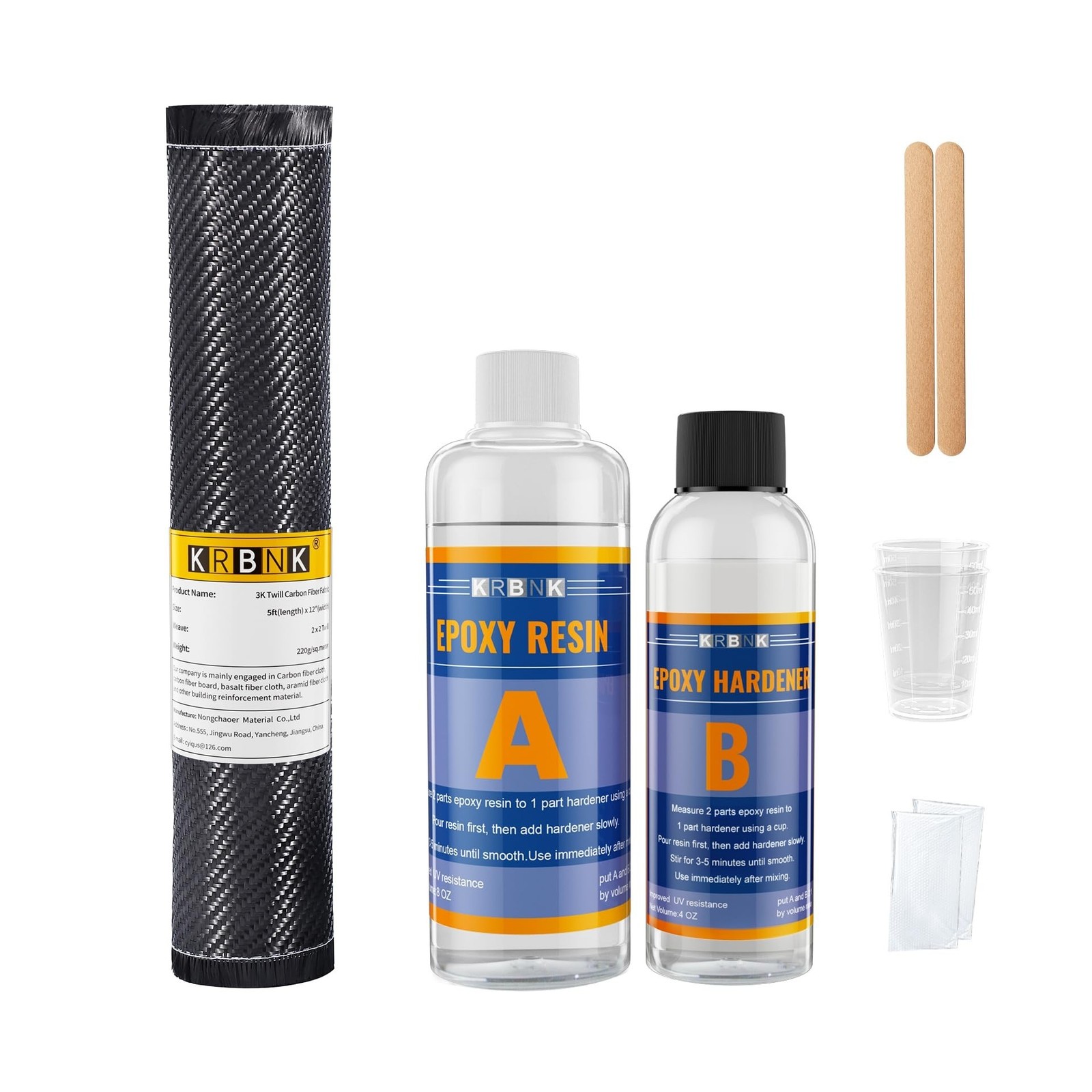 5FT Carbon Fiber Repair Kit, 12″ Carbon Fabric Fiber Cloth Roll, 8OZ Epoxy Re…