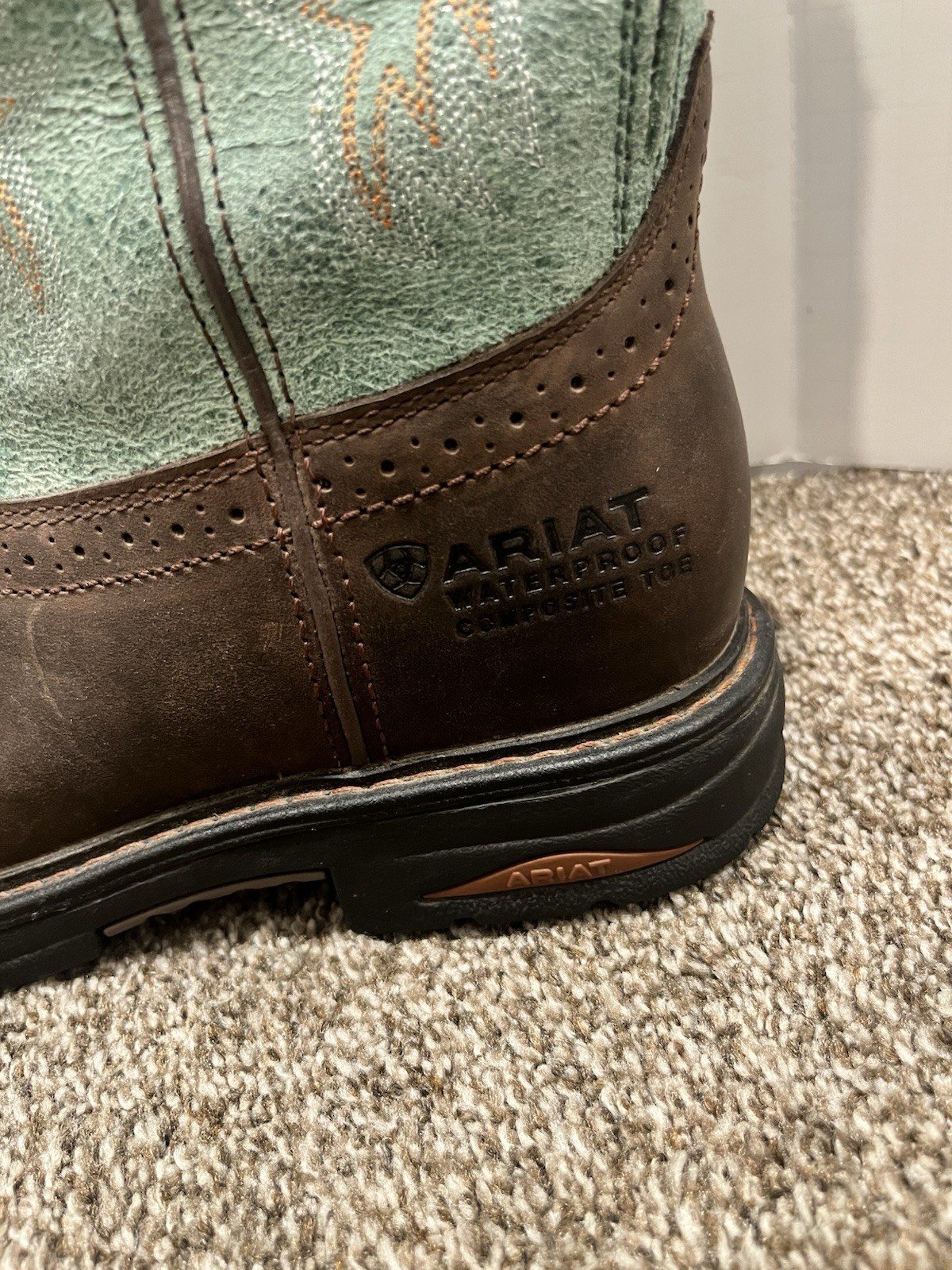 Ariat Tracey Work Boots Brown/Turquoise WP Comp Toe Womens US 8.5 B Medium EUC