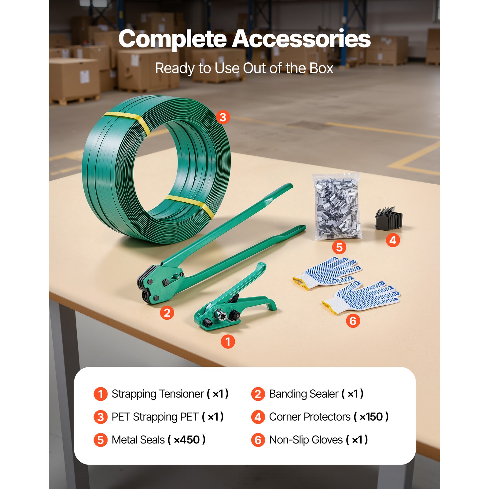 Uimoso 5/8″ 1500ft Banding Strapping Kit PET Strap,450 Seals,150 Edge Protectors