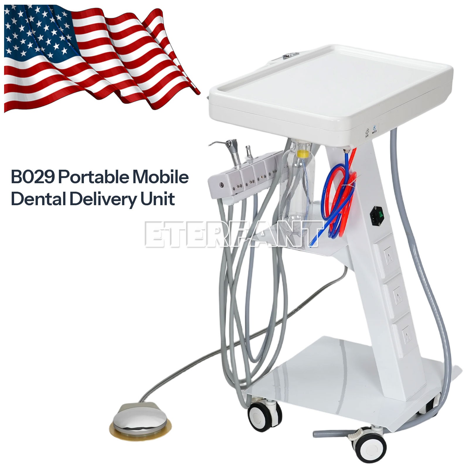 Portable Dental Mobile Delivery Unit System 4 Holes Suction Cart with Socket