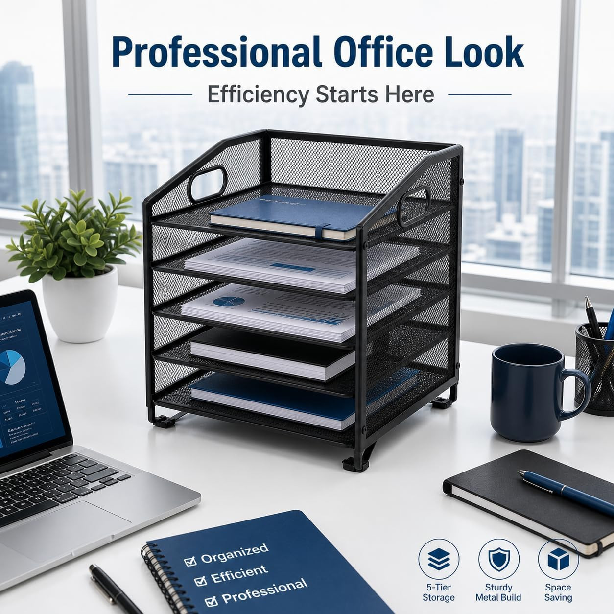 5-Tier Desk Organizers and Accessories, Paper Letter Tray Organizer with File Ho