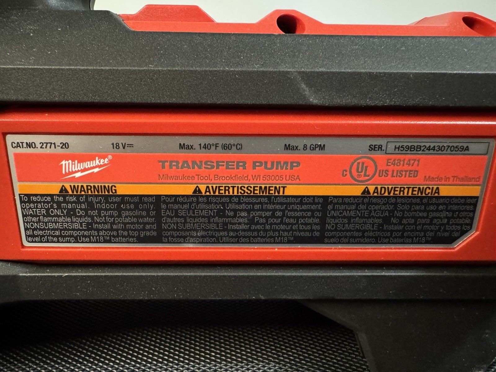 Milwaukee 2771-20 M18 M18 Cordless Portable Water Transfer Pump Bare Tool