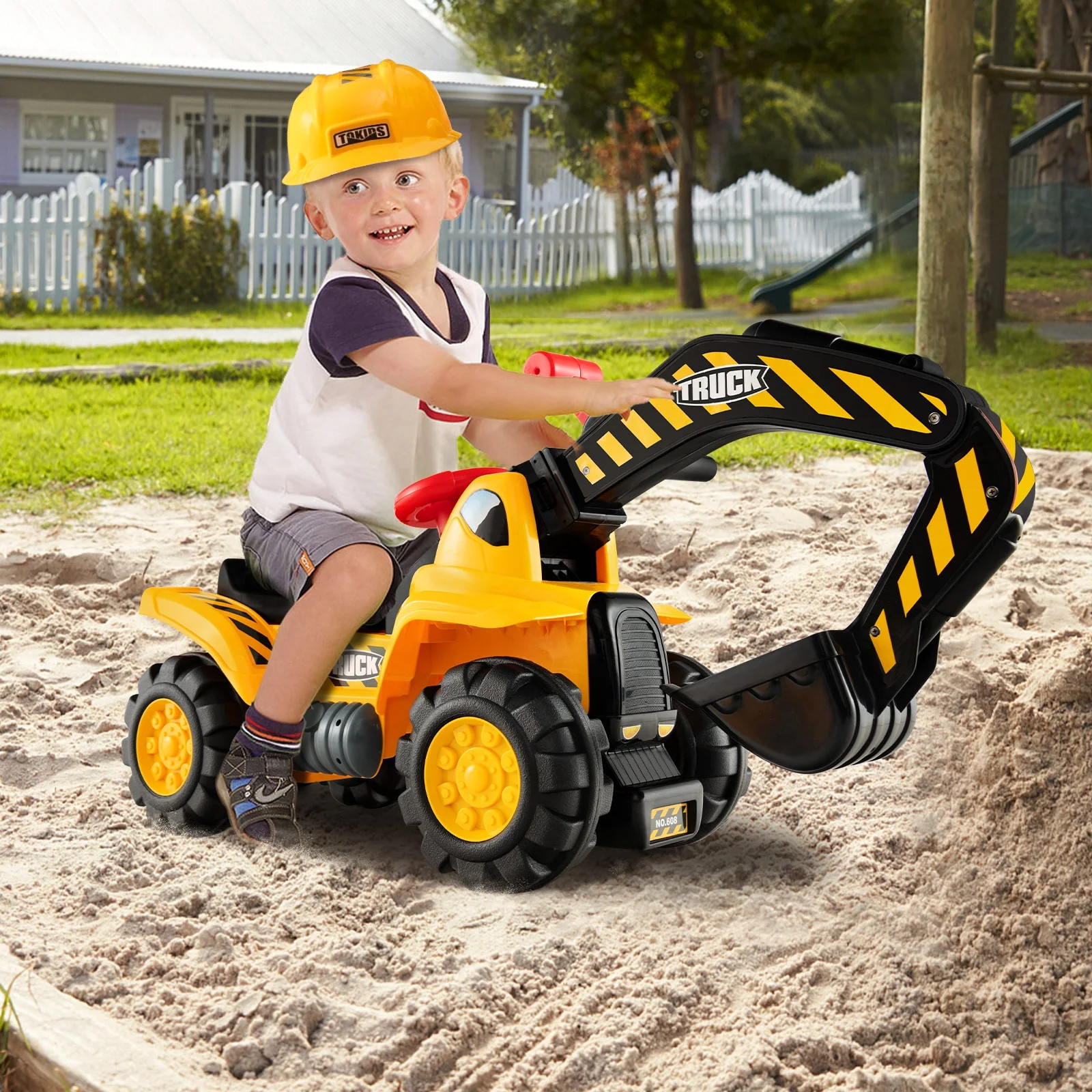 Costway Toddler Ride On Excavator Digger Truck Scooter Seat Storage w/Sound&Hel