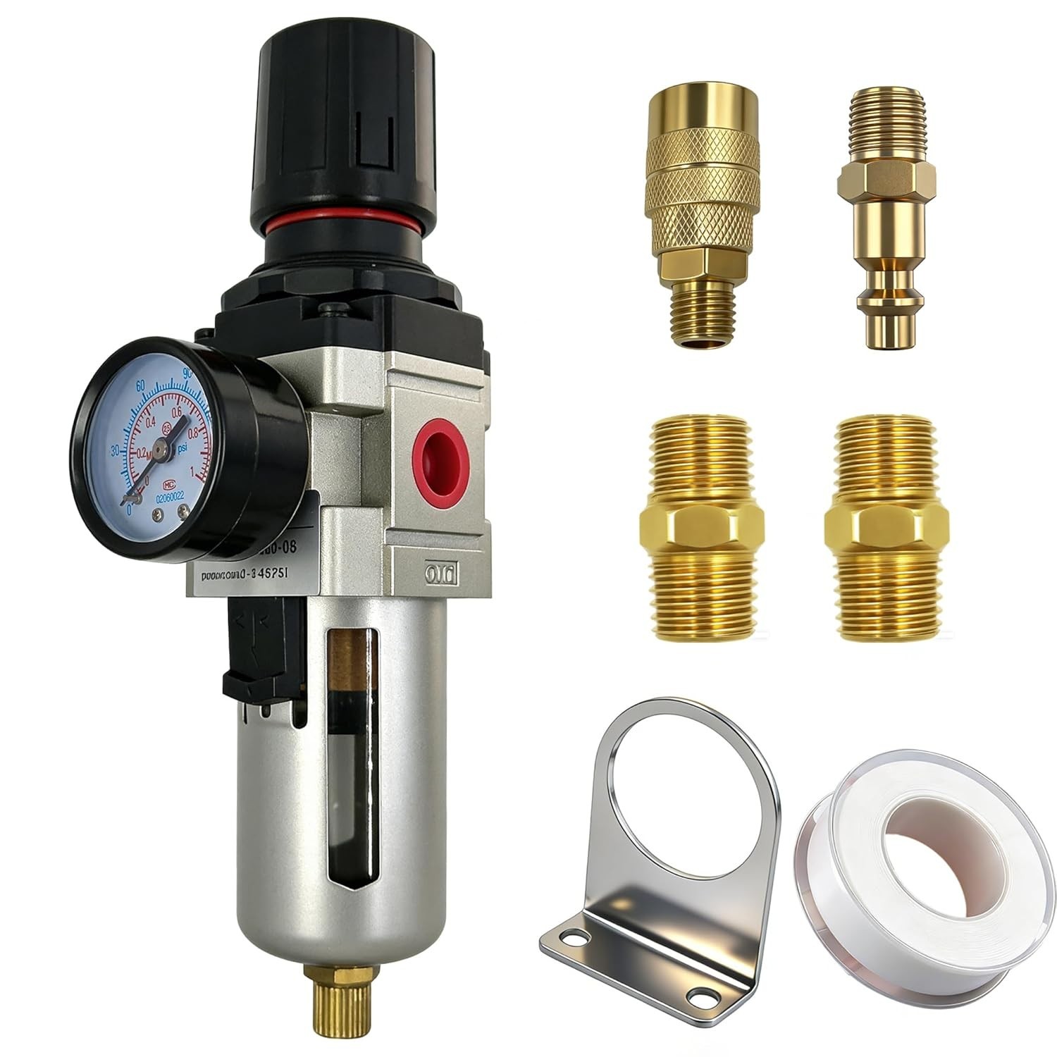 3/8″ NPT Compressed Air Filter Regulator Combo with Semi-Auto Drain 0-150 PSI