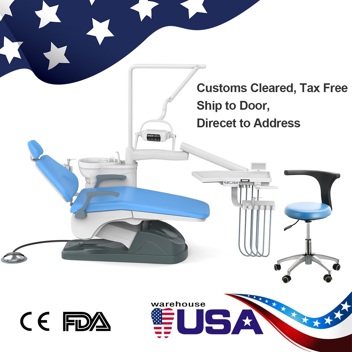 110V Dental Unit Chair Computer Controlled DC Motor PU Leather & Stool CE FDA