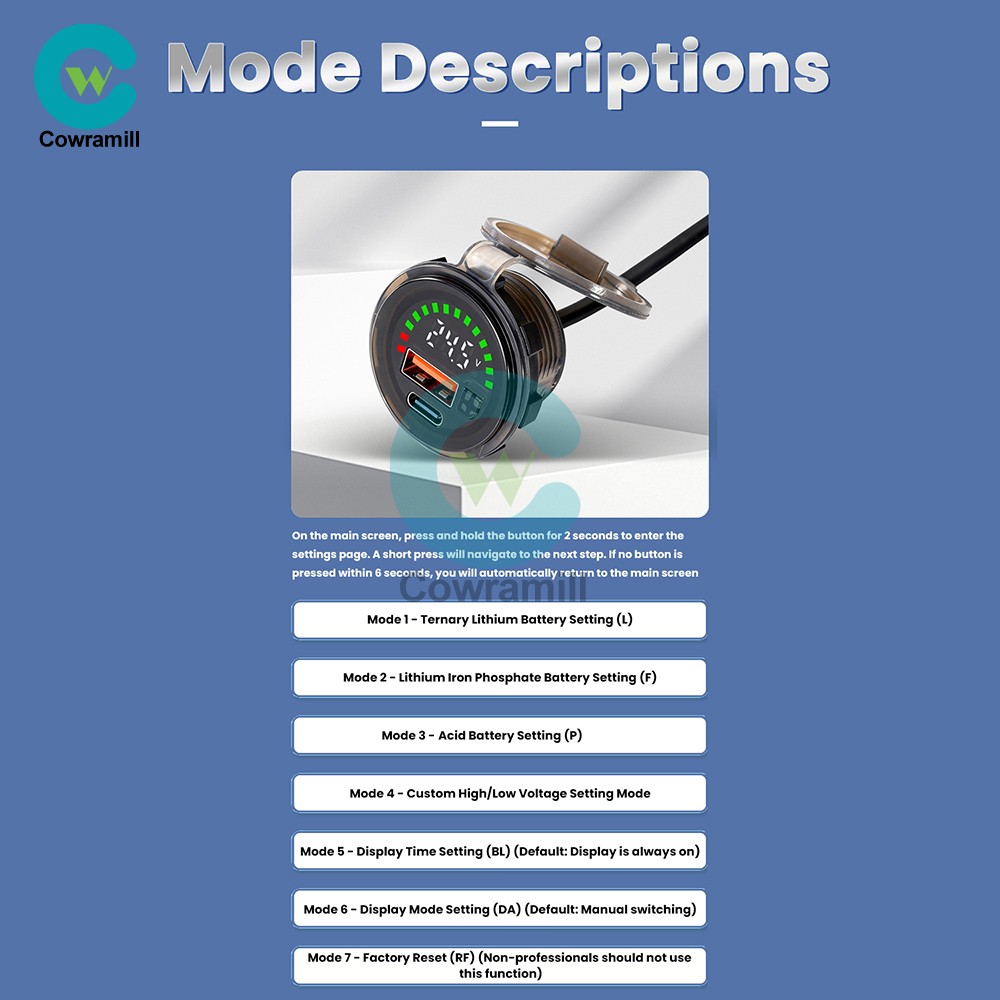 DC 7-30V Waterproof Digital Voltage Battery Capacity Level Indicator Voltmeter
