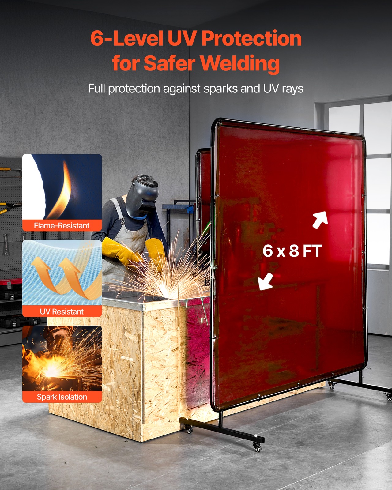 VEVOR 2PCS Welding Curtain 6 x 8FT Welding Screen Curtain Flame-Resistant Vinyl