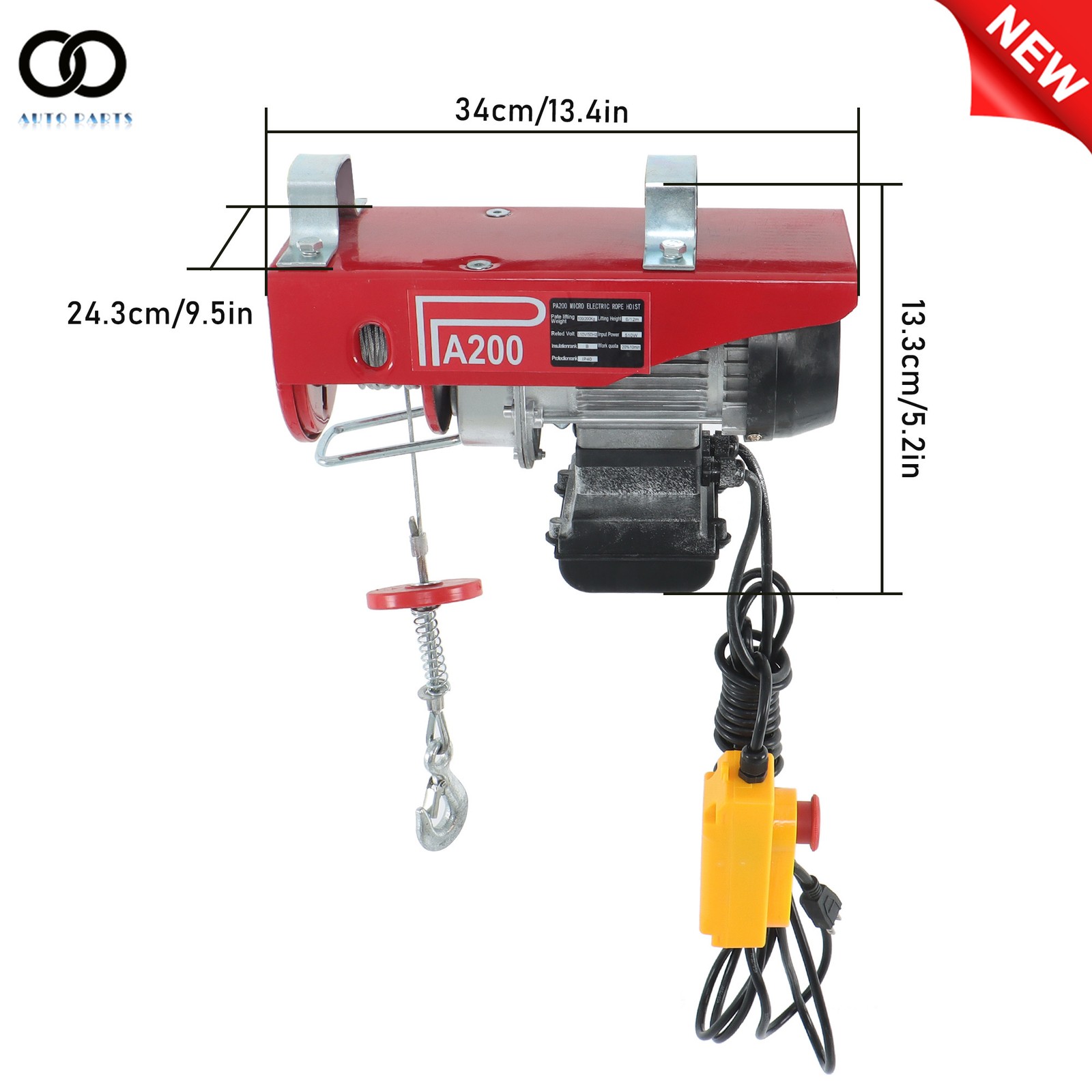 440lbs/ 200kg 110V Electric Hoist with 14 FT Wired Remote Control 510W Motor