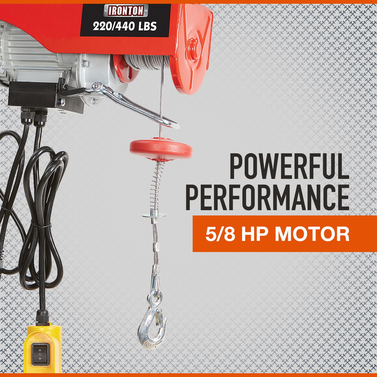 Ironton Electric Cable Hoist, 220-lb. Single-Line Capacity/440-Lb. Double-Line