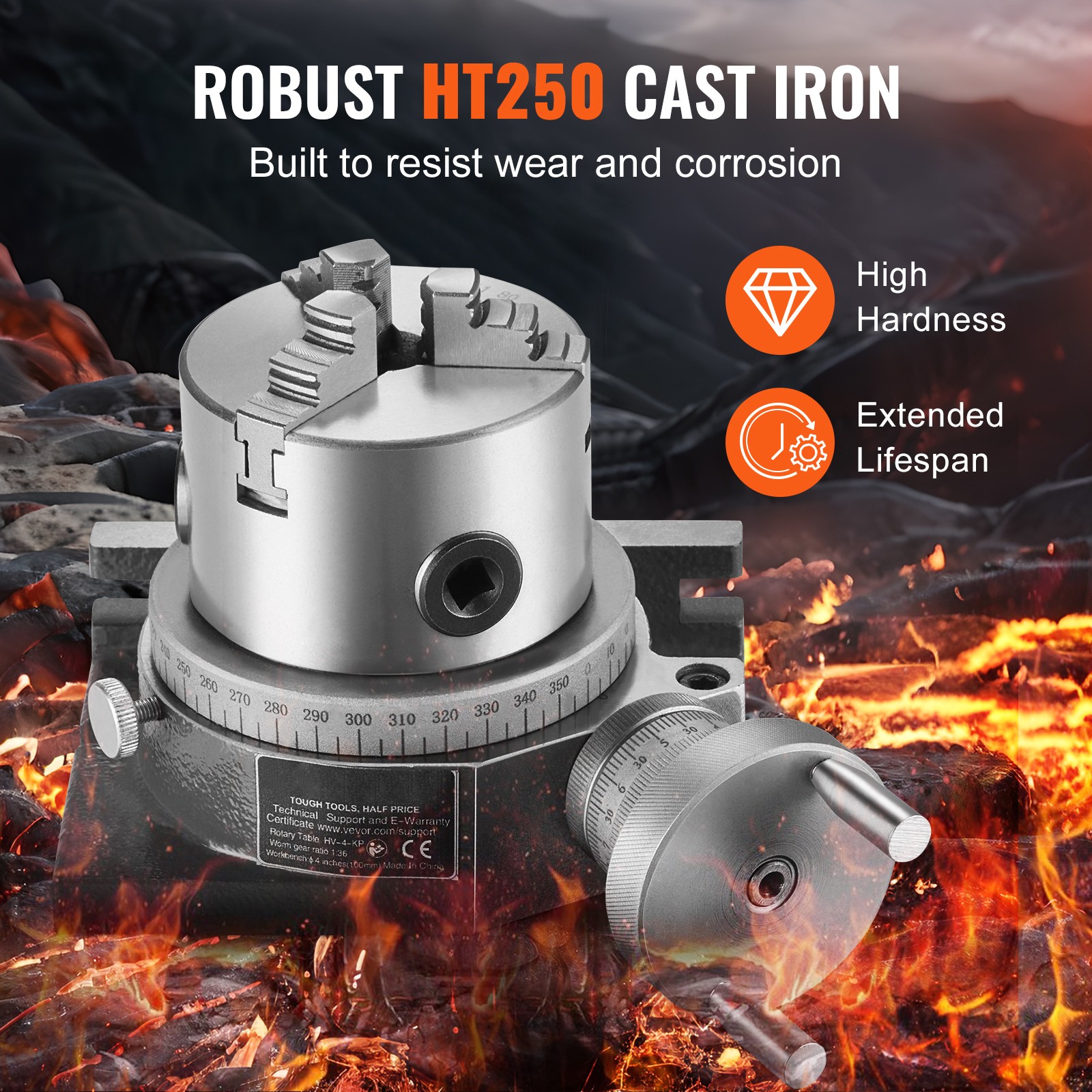 VEVOR Rotary Table for Milling Machines 4» Horizontal Vertical with 3-Jaw Chuck