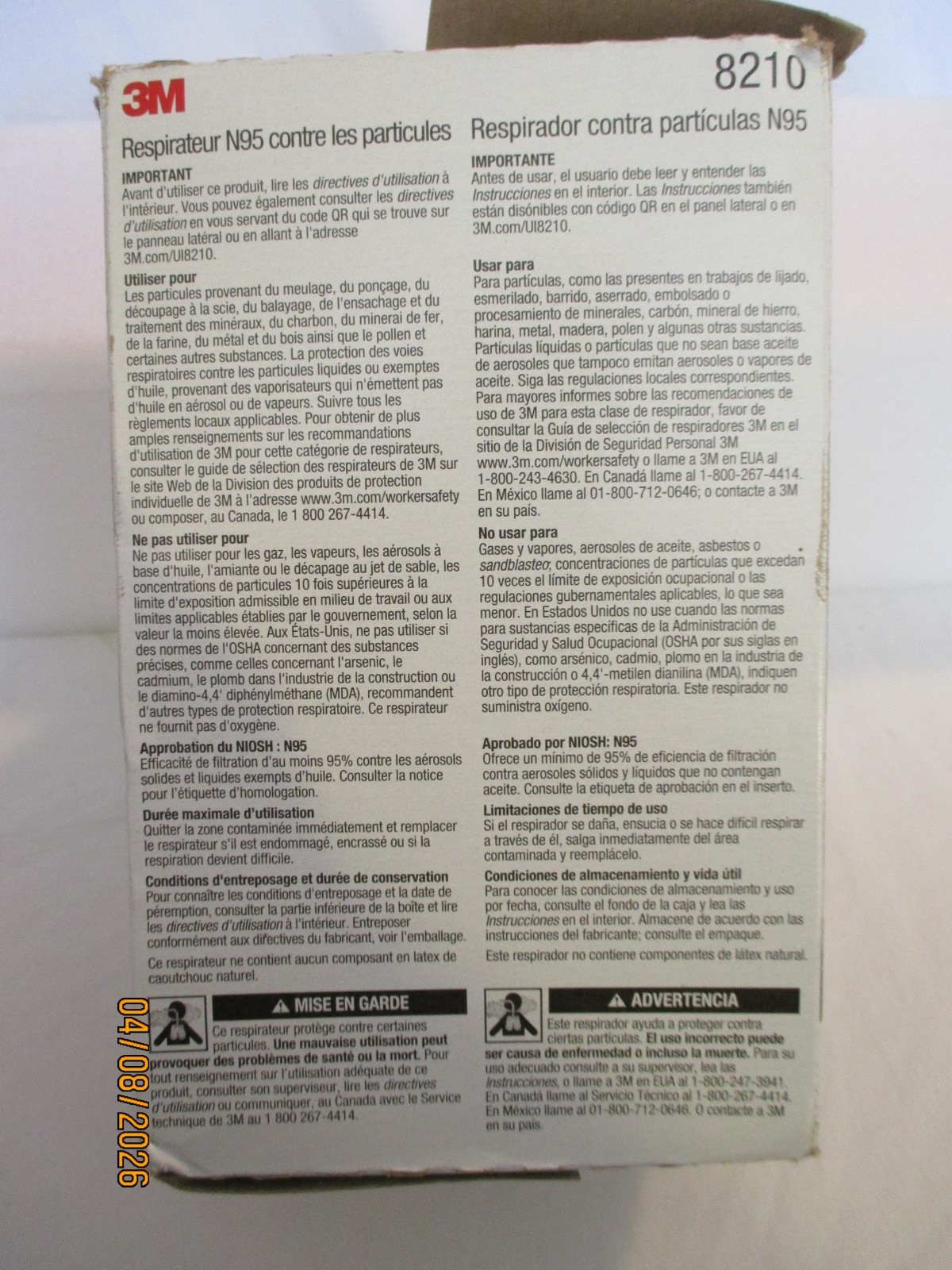 3M Particulate Respirator N95 8210 Box of 20
