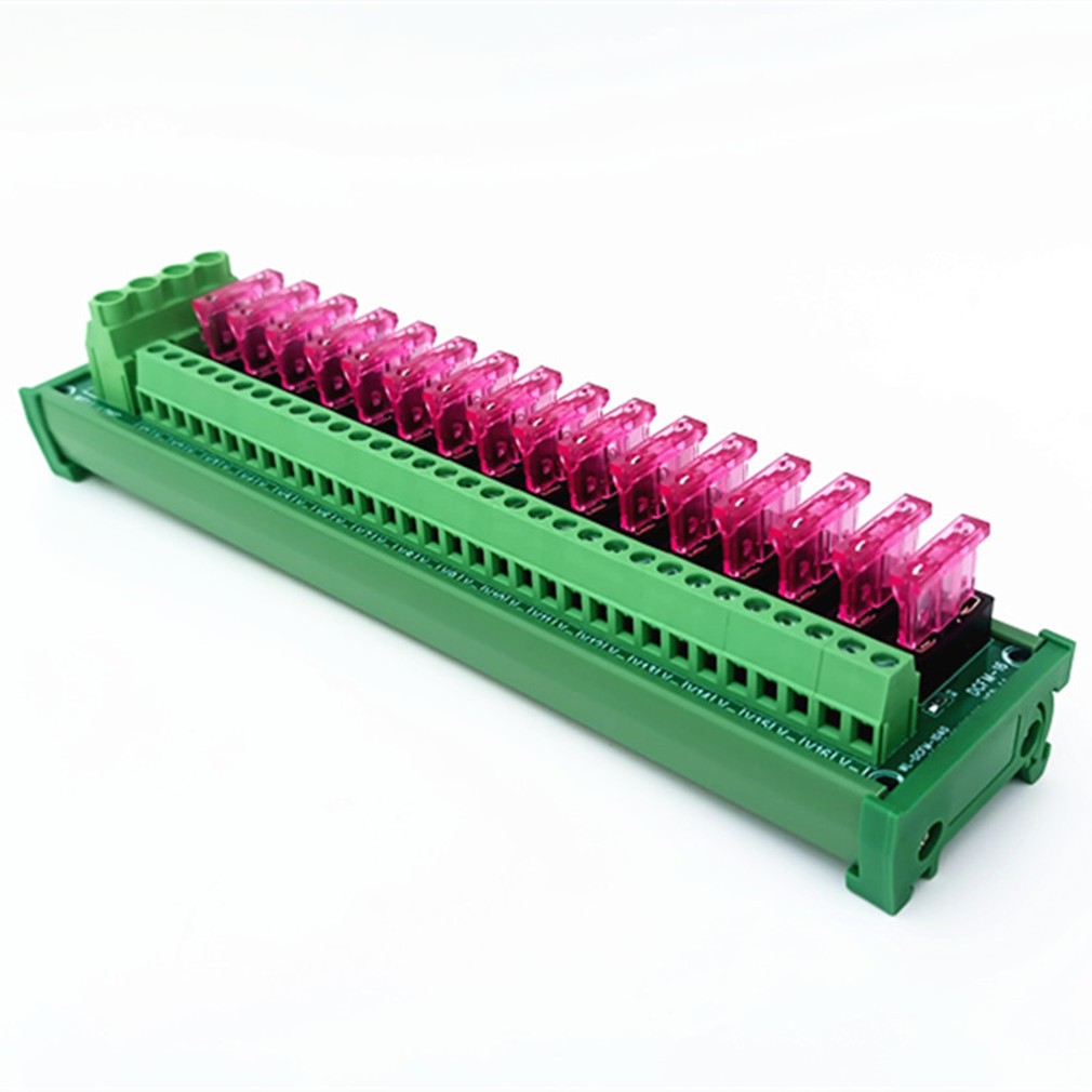 16 Position DIN Rail Mount DC Power Fuse Distribution Strip Module