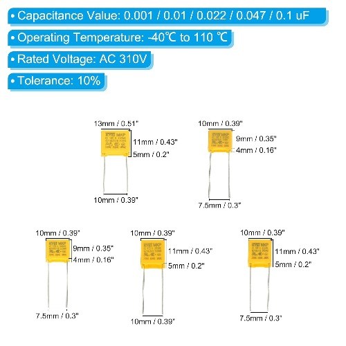 Safety Capacitors 1 Set 50 Pcs 0.001 0.01 0.022 0.047 0.1u Number of Items: 50