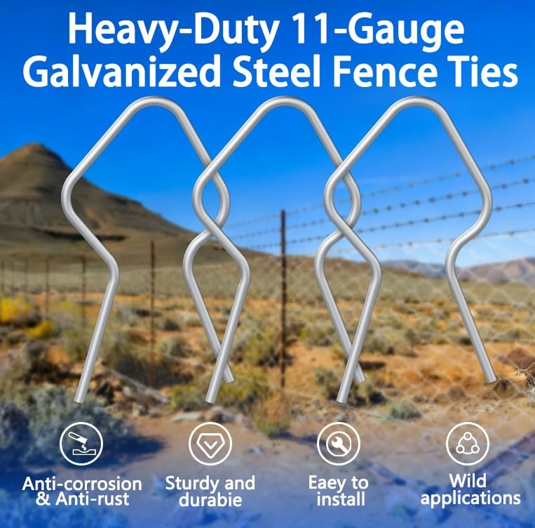 100-Pack T-Post Fence Clips with Free Drill Chuck Tool,Heavy-Duty 11-Gauge Galva