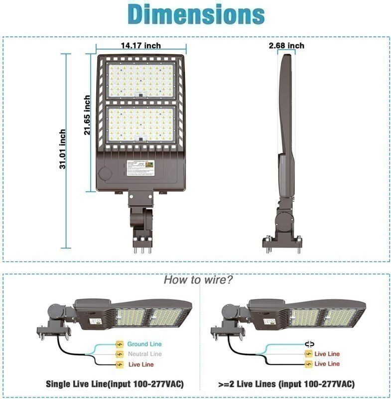 Outdoor 320W LED Shoebox Pole Light Streets Parking Lot Lamp 48000LM + Arm Mount