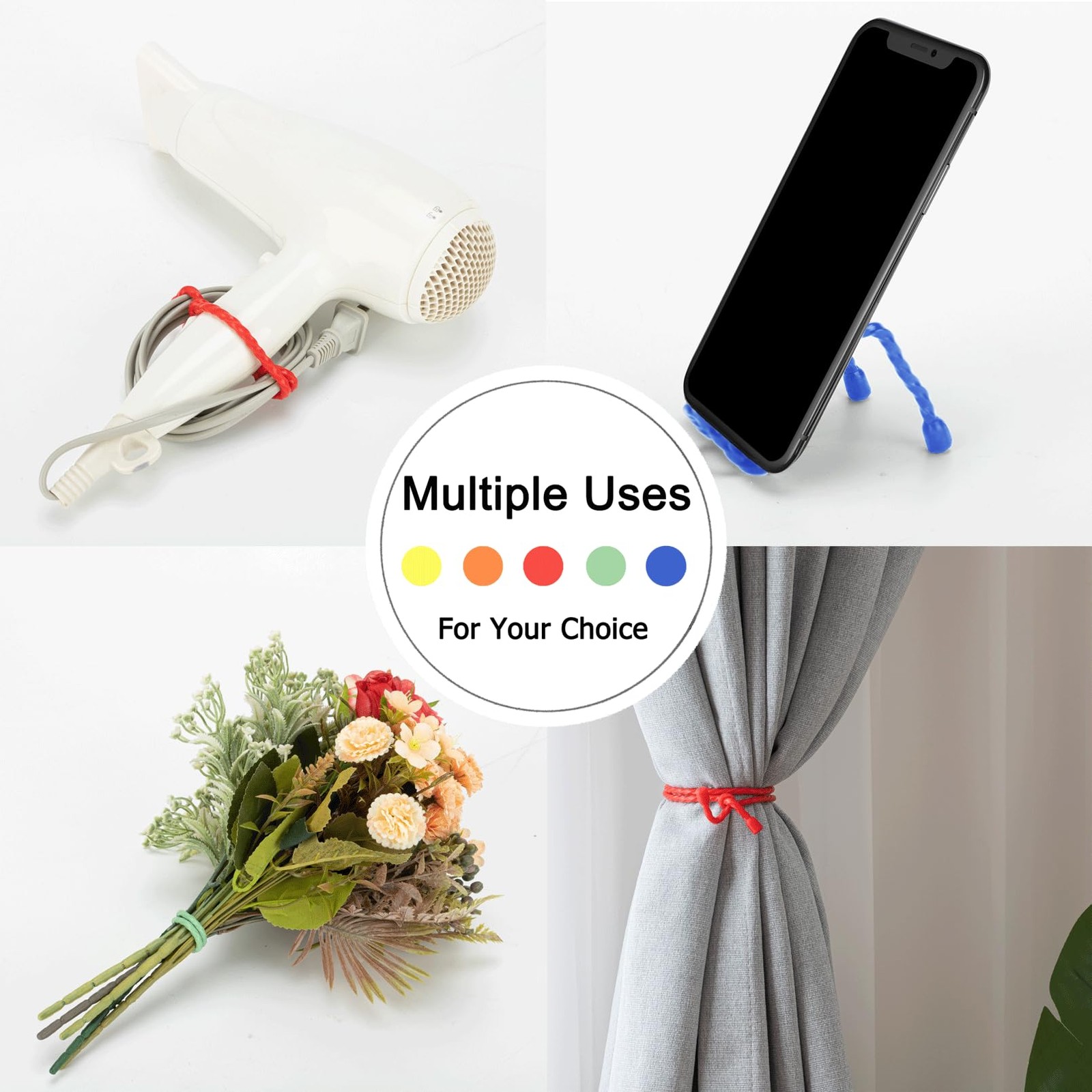 Gesipor 10 PCS 18-Inch Silicone Cable Ties – Reusable Twist Ties Bendable Steel-