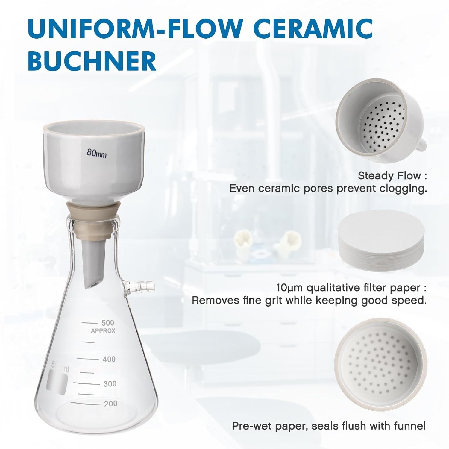 500 mL Buchner Funnel Filtering Vacuum Filtering Flask w/ Handheld Vacuum Pump