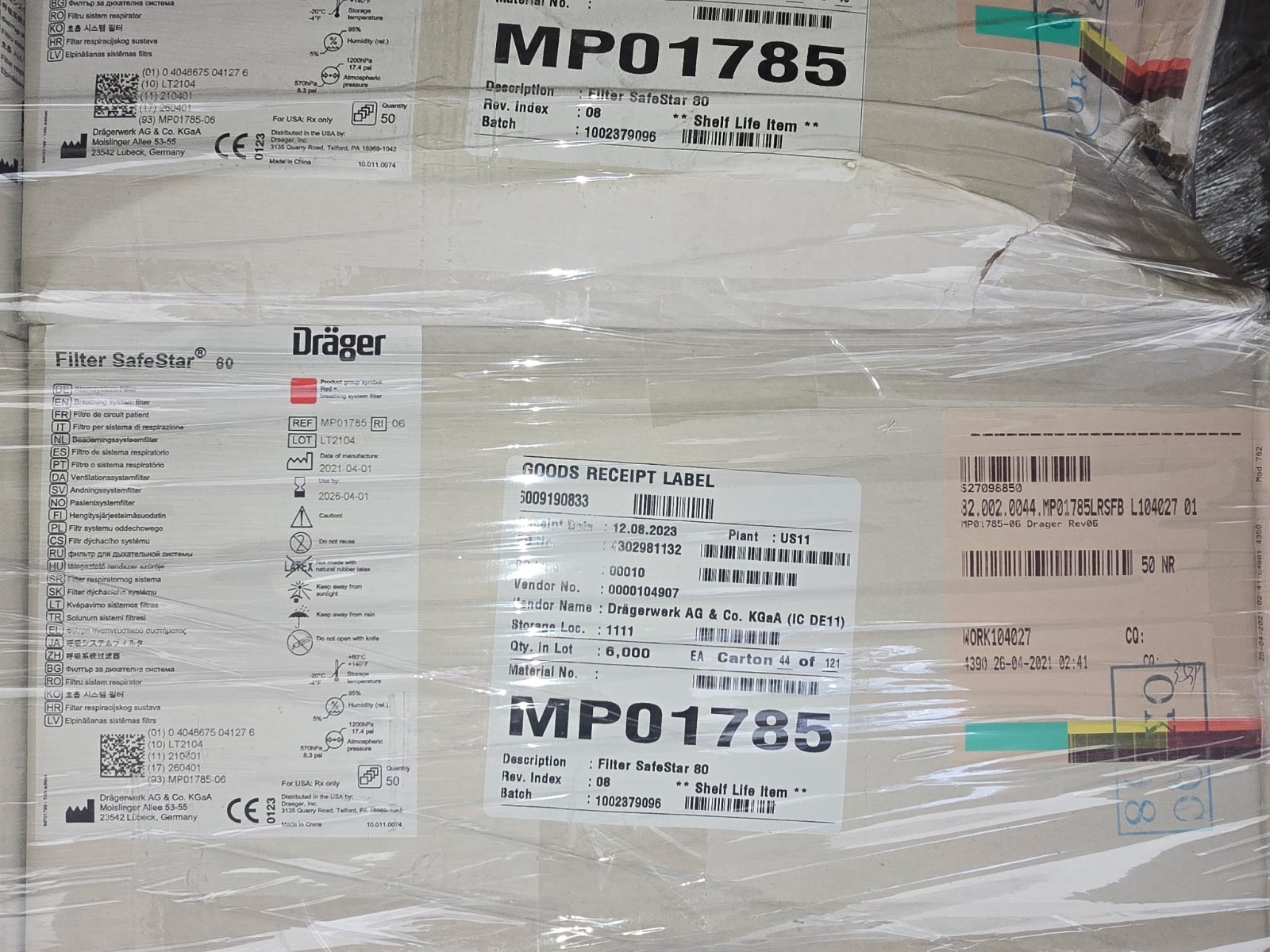 Case of 50 Drager SafeStar 80 HEPA breathing system filters Ref # MP01785,