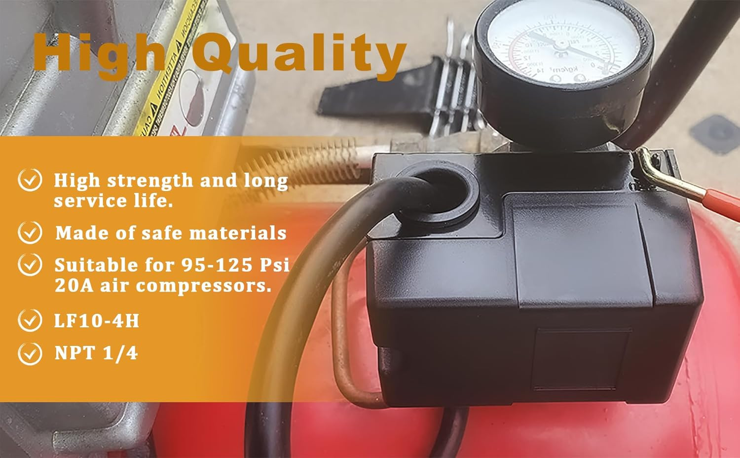 Air Compressor Pressure Switch LF10-4H, 4 Port 1/4″ NPT, 95-125 PSI Pressure Con