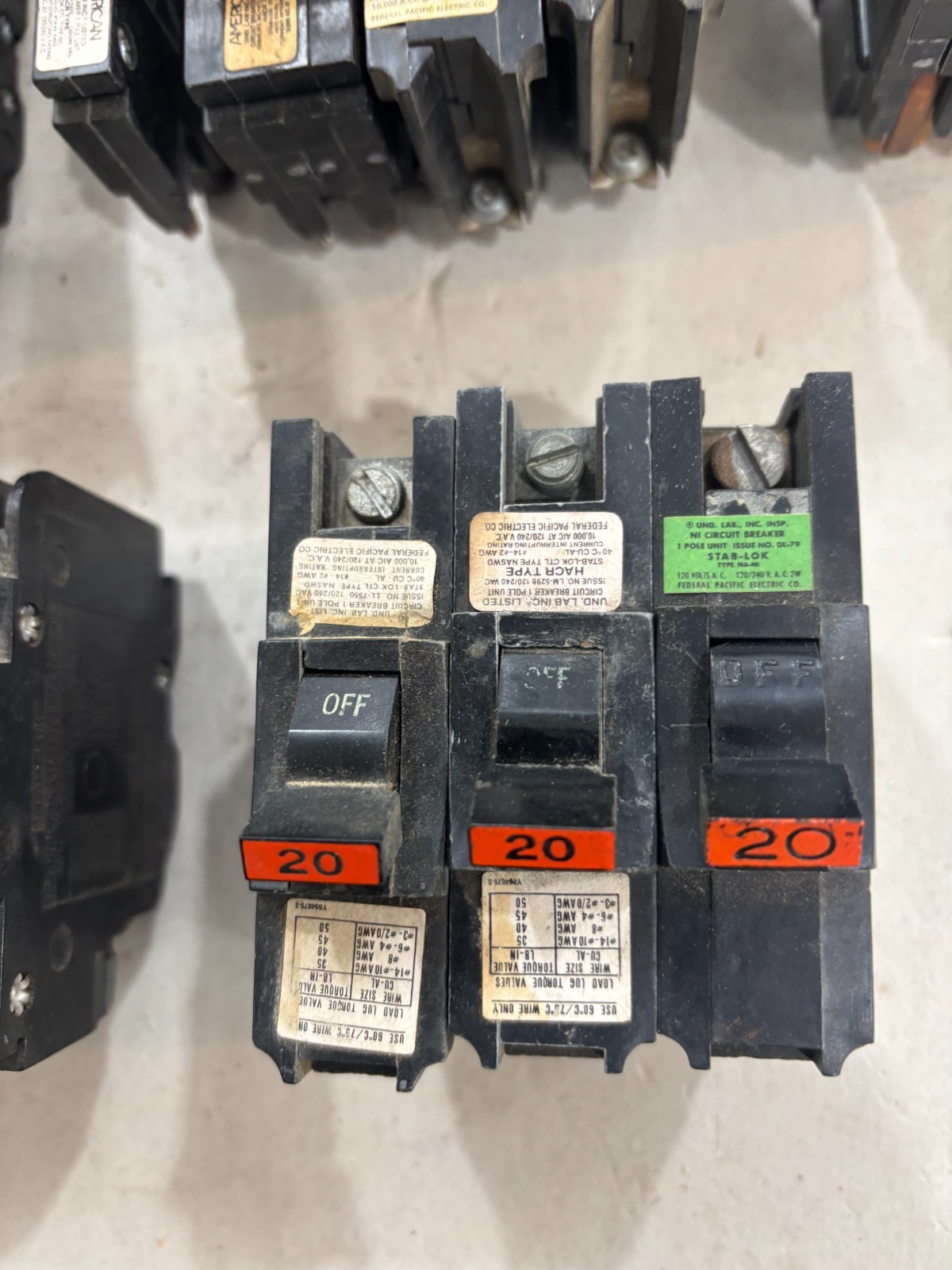 Lot of 40 – Federal Pacific/ American Stab-Lok Breakers