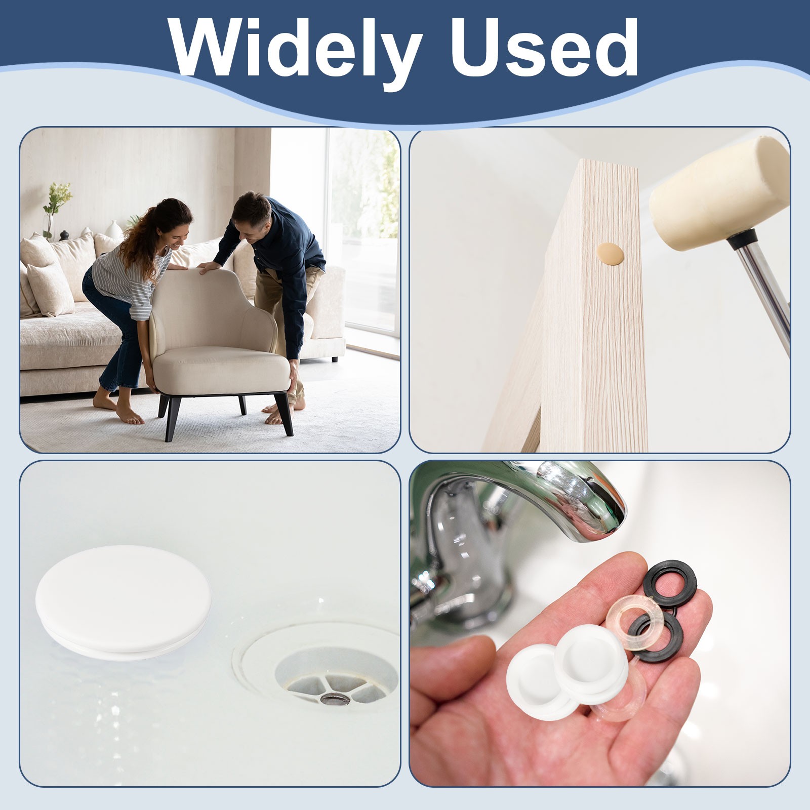 Rubber Silicone Hole Plugs for 14-15 mm Round Holes 14 mm & 20 Pack & White
