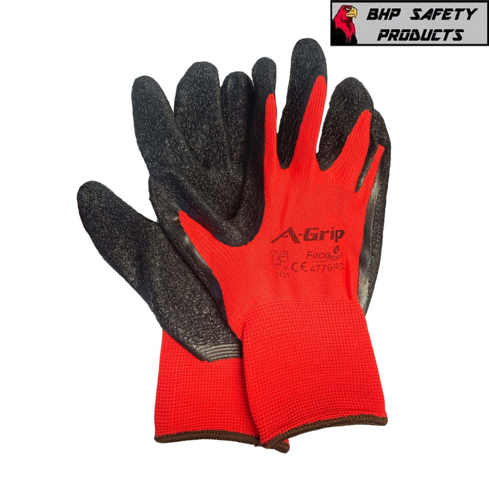 12 Pair A-Grip Red Safety Work Gloves Latex Rubber Coated Grip Cut Resistant