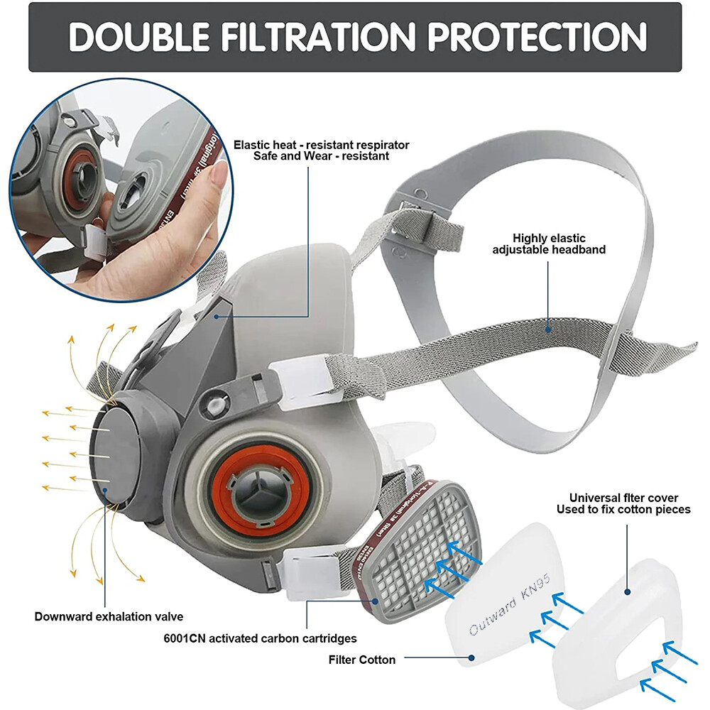 Half/Full Face Mask With Goggles Filter Anti-Dust/Gas Respirator 6200 Reusable