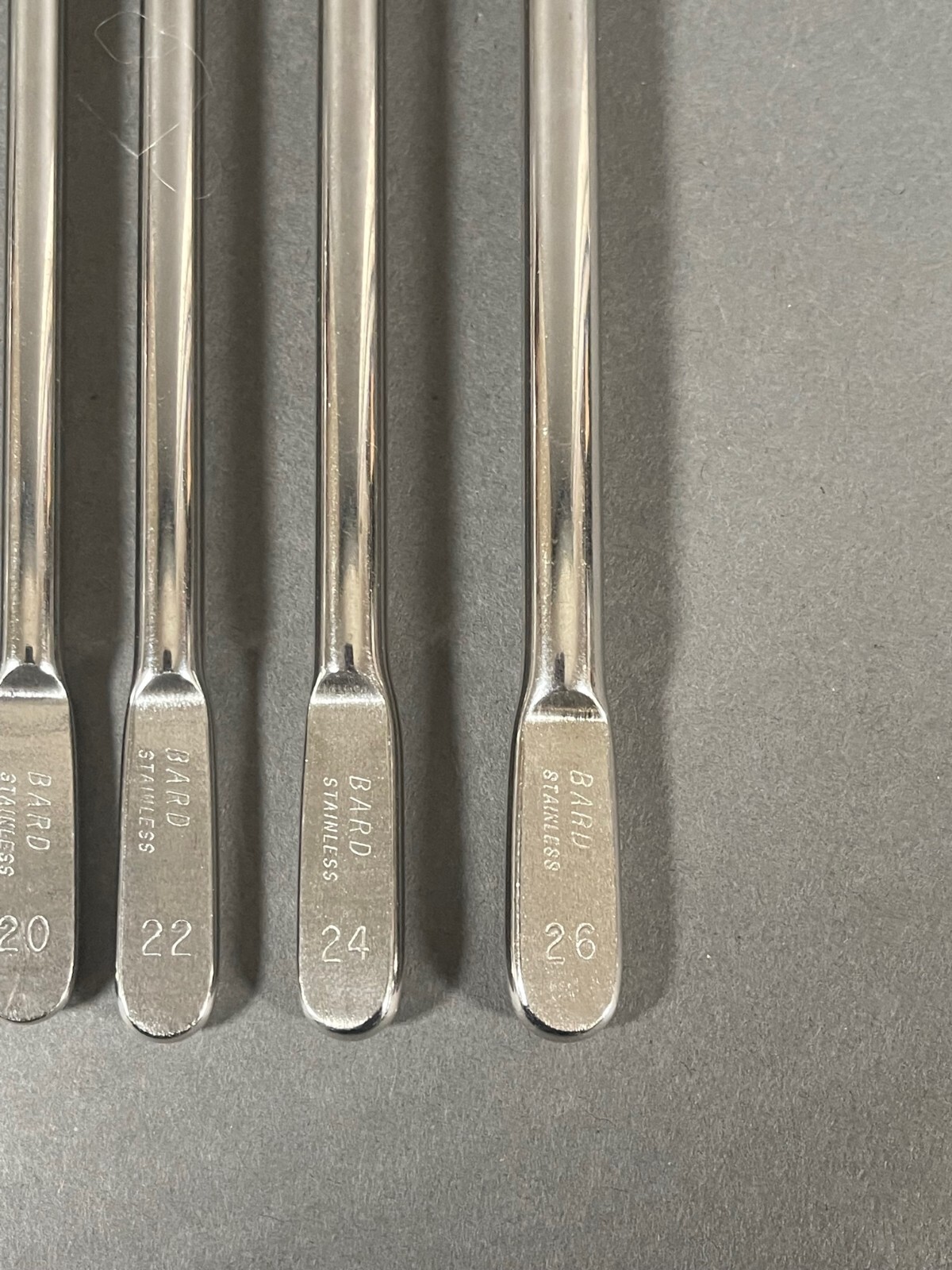 Set of 6 BARD Female Urethral Sounds Set Sz 14, 16, 20, 22, 24, 26 Fr Stainless