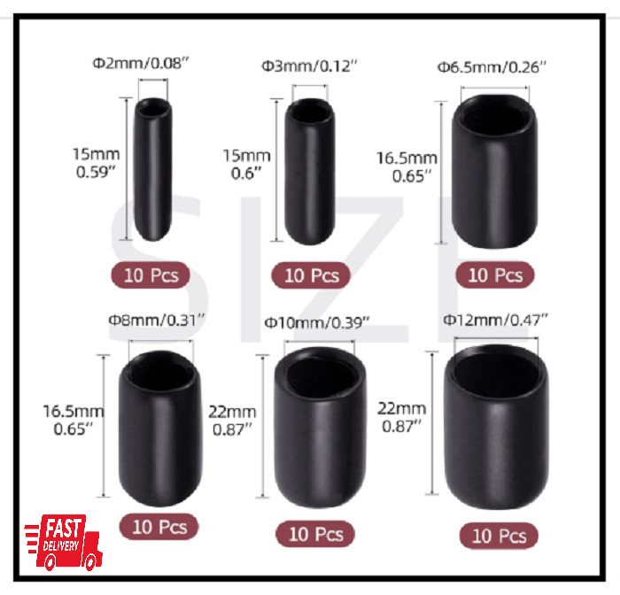 Rubber End Caps 60pcs for Threaded Protectors 6 Sizes