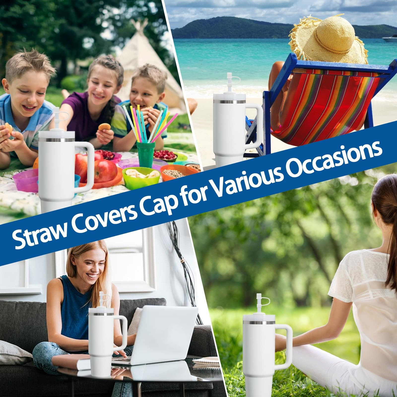 CEDIDJAC 6PCS Silicone Straw Covers Cap Compatible with 3.5*3*0.5, White