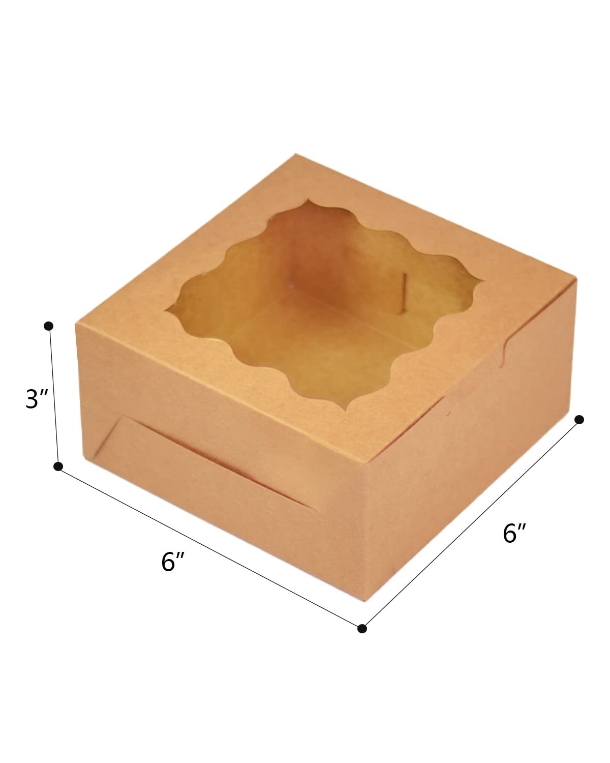 Bakepacker Brown 30-Packs Bakery Boxes with Window 6x6x3 inches Thick &