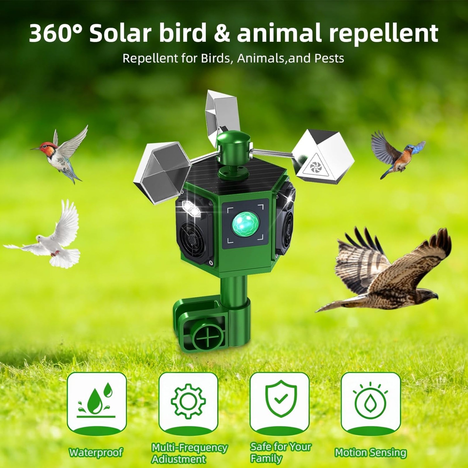 Bird Repeller Outdoor Sound Wave, Ultrasonic Deterrent for Home Garden