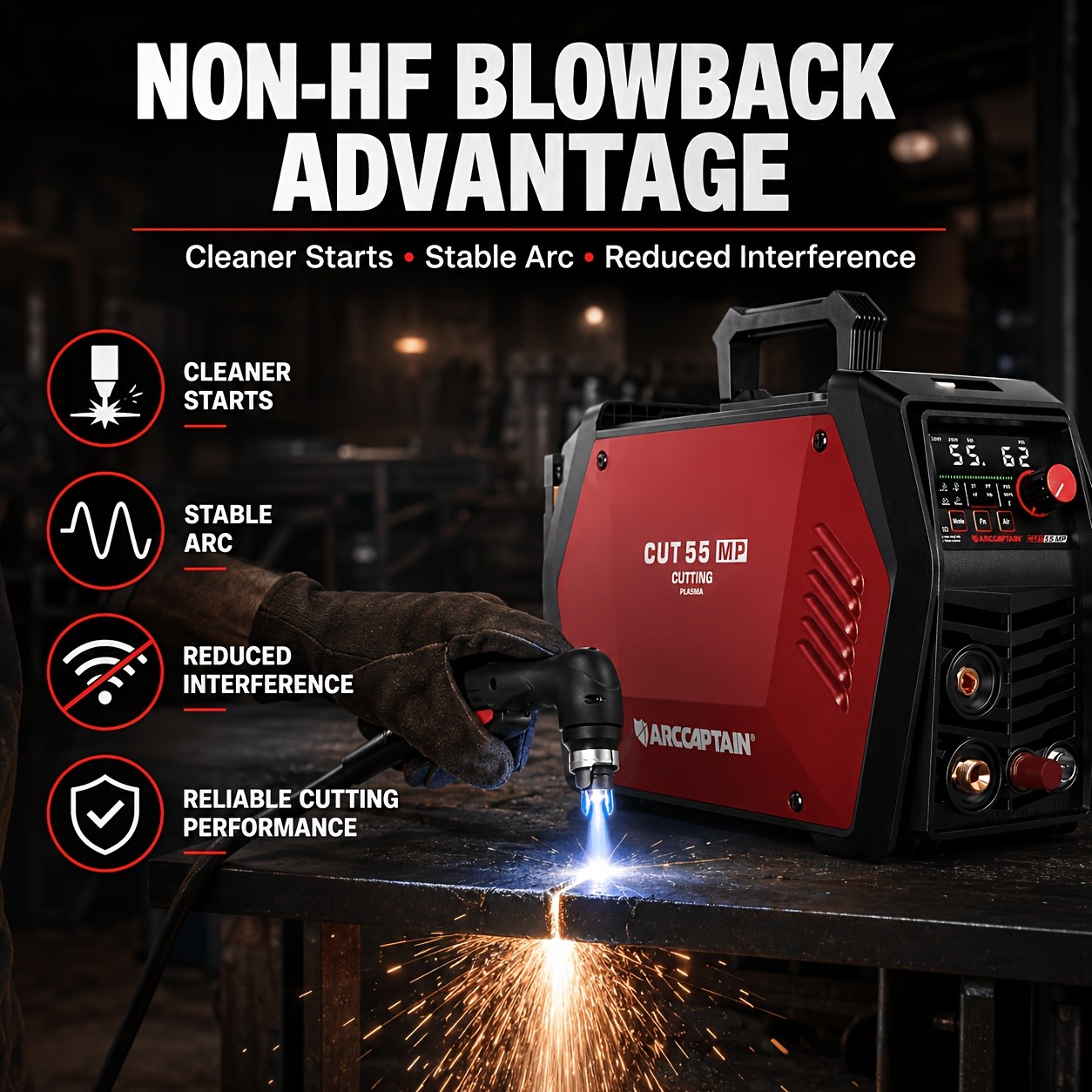 ARCCAPTAIN 55Amp Plasma Cutting Machine, Blowback Pilot Arc Cutter 120V/240V