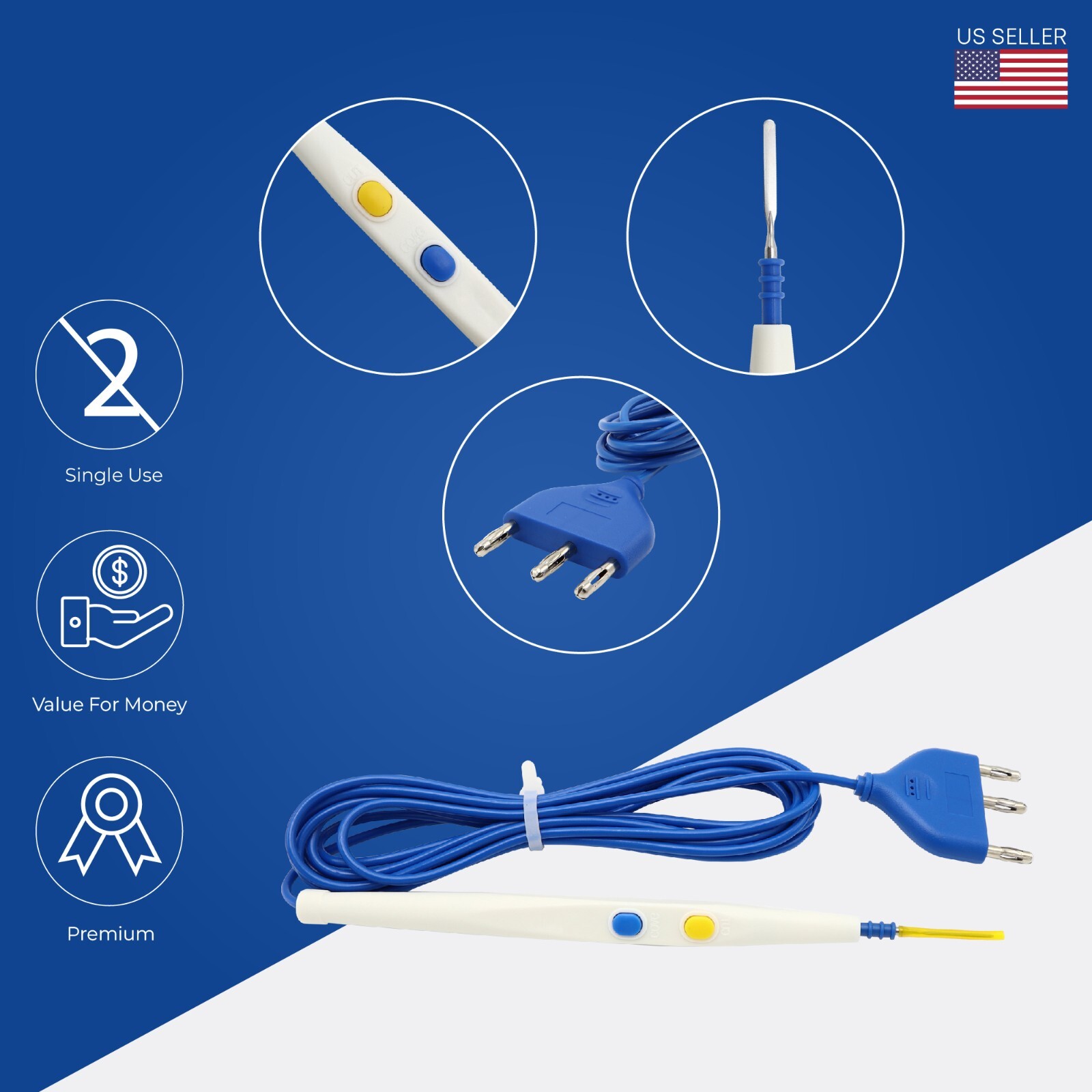 Diathermy ESU Cautery Electrosurgical Pencil with Blade Electrode 10 Pcs Box