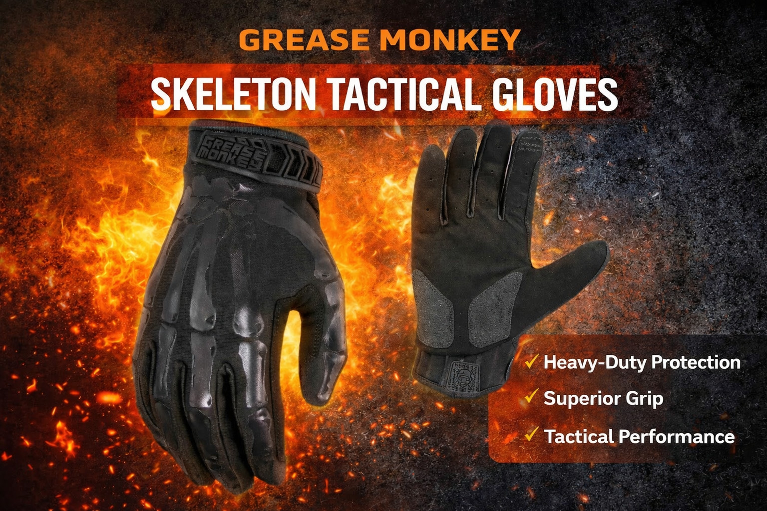 Grease Monkey – Bones Xtreme Mechanic Gloves – Black – Touchscreen Compatible