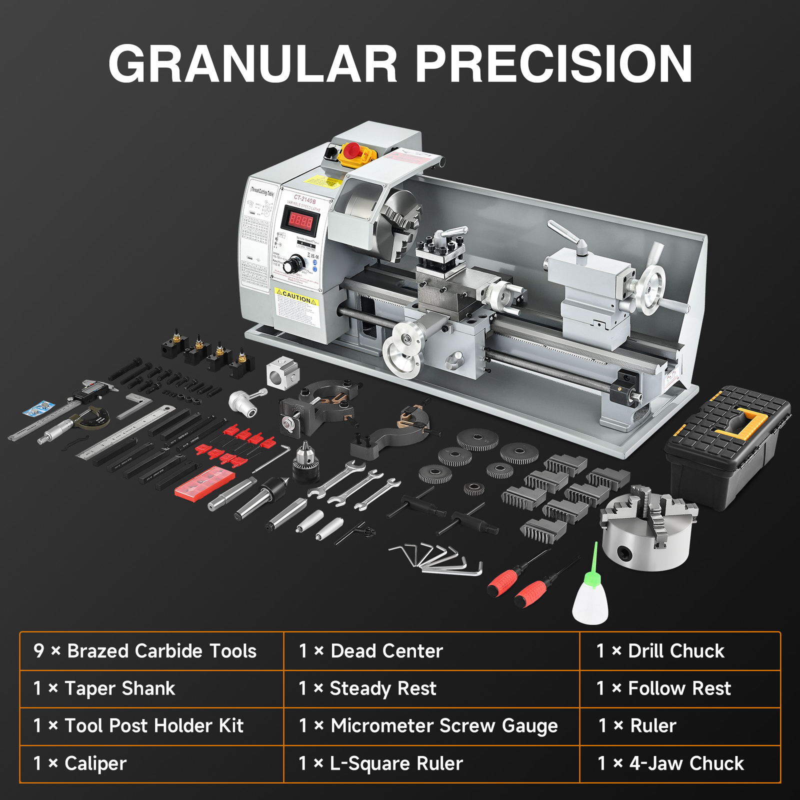 8×16″ Mini Metal Lathe Digital Metal Gear Brushless-Motor Full-Set 1.5HP
